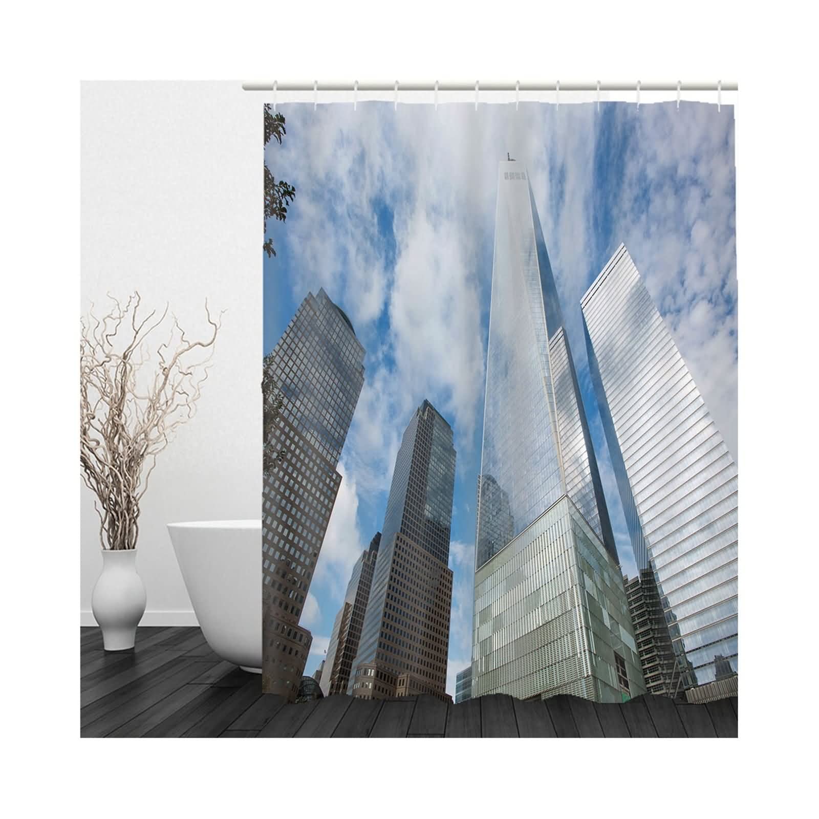 Cortinas de ducha de baño, color marrón, cortina de ducha de tela para baño, 72 x 80 pulgadas, azul alto, poliéster, decoración moderna para bañera