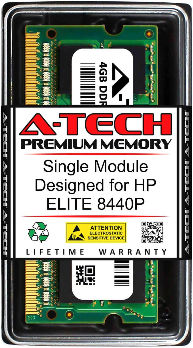 A-Tech 4GB RAM for HP EliteBook 8440p Laptop | DDR3 1333MHz SODIMM PC3-10600 204-Pin Non-ECC Memory Upgrade Module