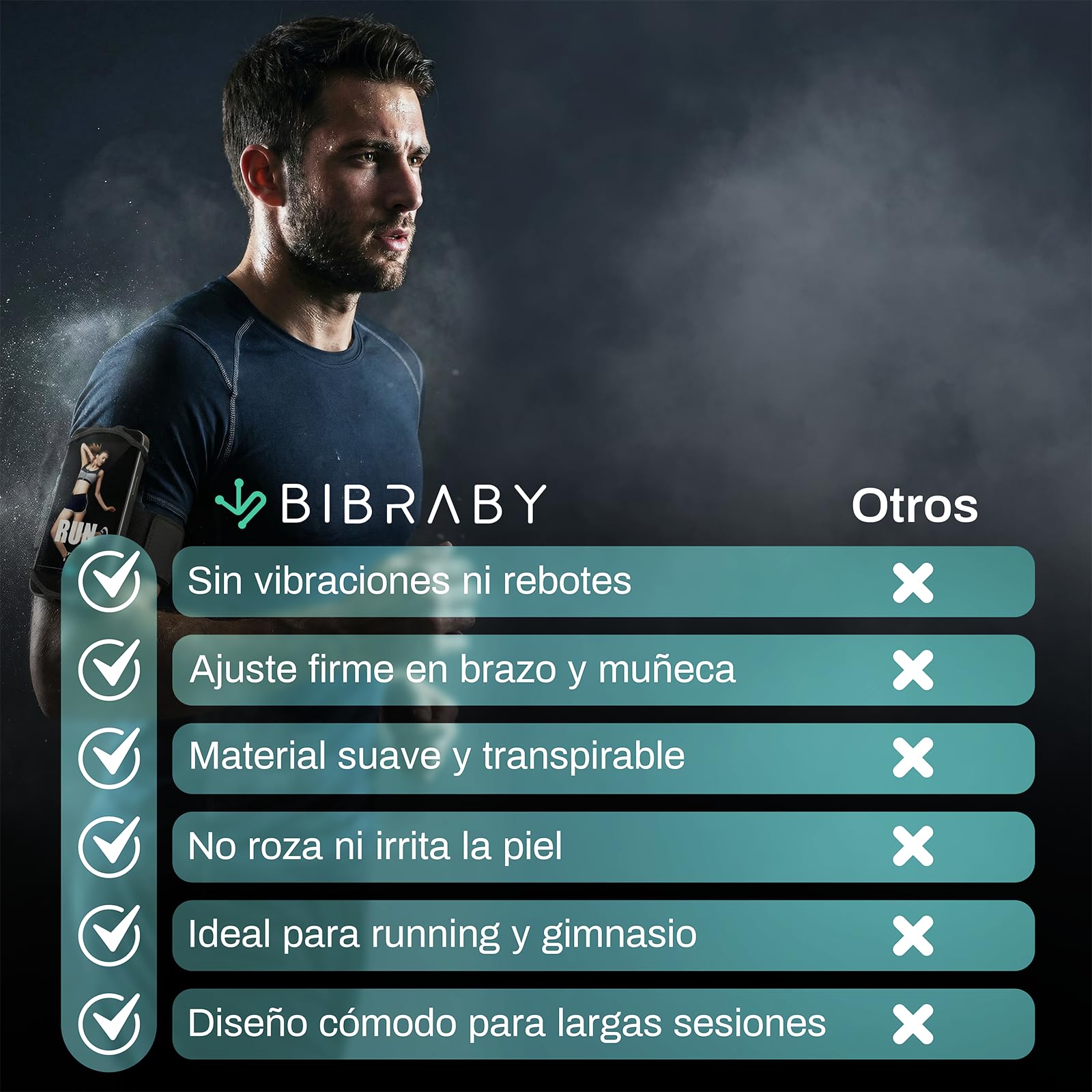 BIBRABY Super Brazalete móvil en Funcionamiento Running | Soporte Universal para movil Ajustable a Brazo y muñeca | Accesorios Antideslizantes | Correr Caminar Gimnasio | Phones hasta 7'' (Negro) - 4