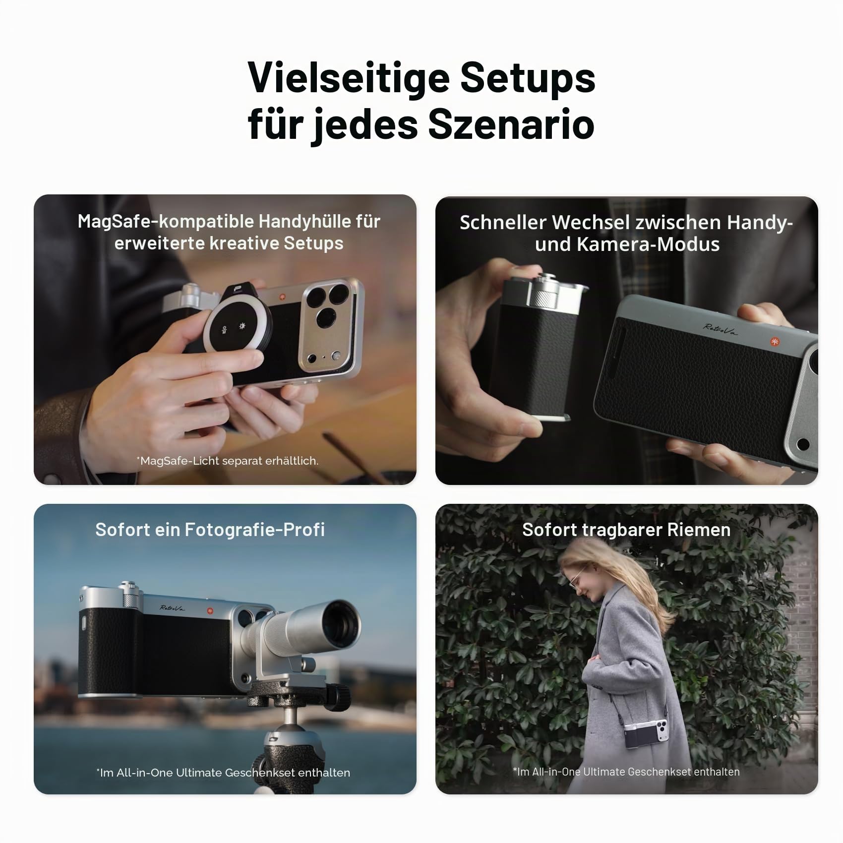 PGYTECH 2X Teleobjektiv für iPhone 17 Pro, RetroVa Vintage Imaging Kit mit Objektiv-Adapterring & Tasche, Professioneller Optischer Extender für Kinoreife Fernaufnahmen