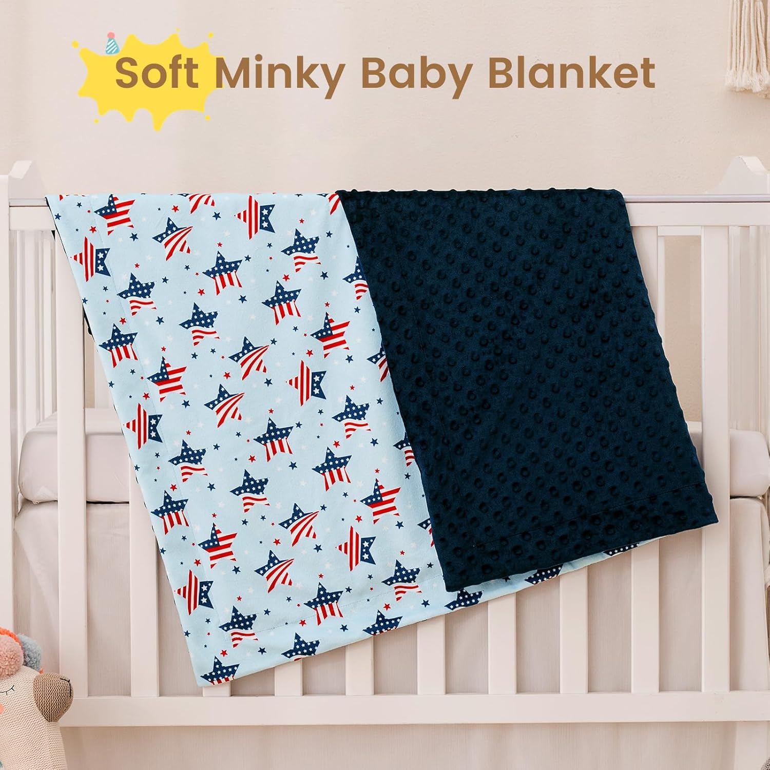 david's kids Micro Fleece Minky Baby Blanket for Boys Girls with Double Layer and Soothing Raised Dots, Breathable and Soft Lightweight Receiving Blanket for Newborns, 40x50 Inches, Flag - Image 4