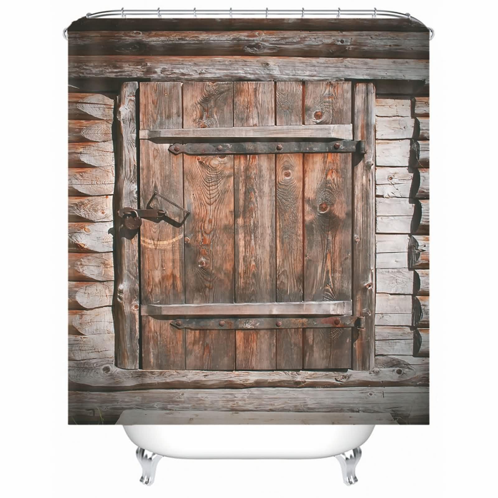 Cortina de ducha de tela textil marrón, con bloqueo de ventana de madera, patrón de ventana antimoho, cortina de baño de poliéster, resistente al agua, lavable, cortinas de ducha en el baño