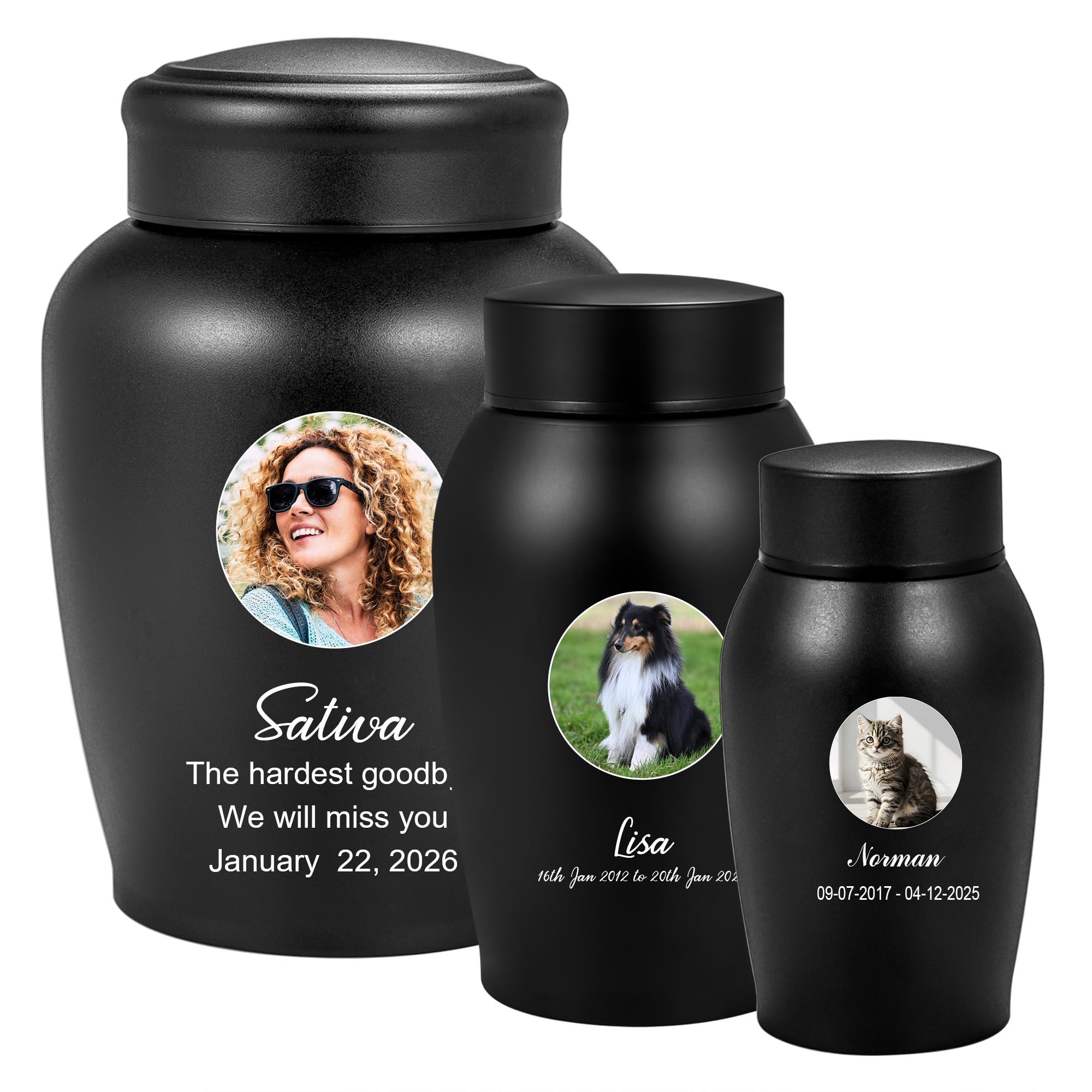 MQIGO Personalized Photo & Name Memorial Urn - Custom Engraved Cremation Keepsake for Ashes Division, Airtight Stainless Steel Pet Ashes Container