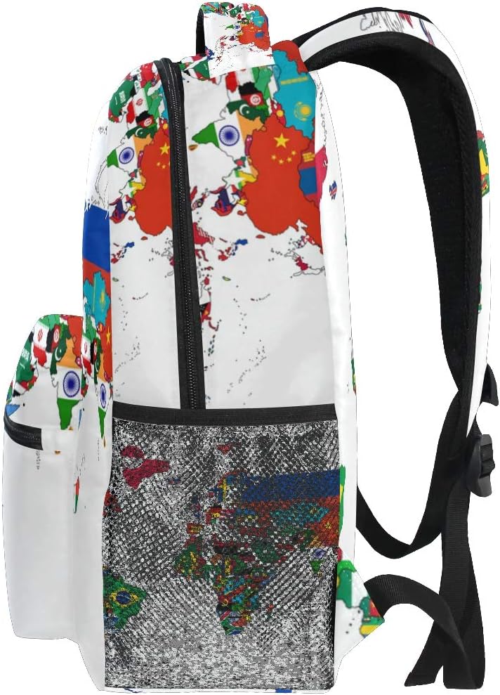 senya School Backpack National Flag World Map Teens Girls Boys Schoolbag Travel Bag