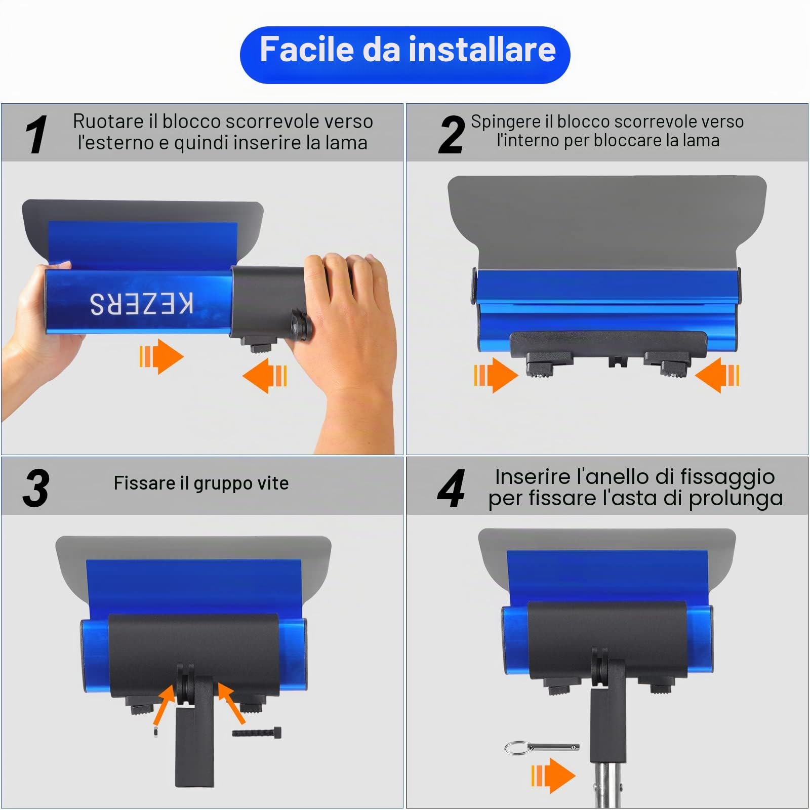 KEZERS set di spatole per superfici, 30cm 55cm e 80cm, spatola per facciate per una maggiore maneggevolezza e lama in acciaio inox intercambiabile da 0,3mm per spatolare senza spalla