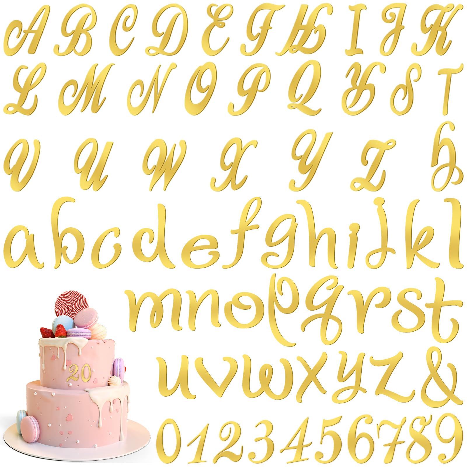 NISENTIA 63 Pcs Personalised Cake Topper Name, Acrylic Name Cake Topper with A-Z Letter 0-9 Number, DIY Acrylic Letters Cakes Toppers for Wedding Birthday Baby Shower Party Cake Decorations(Gold)
