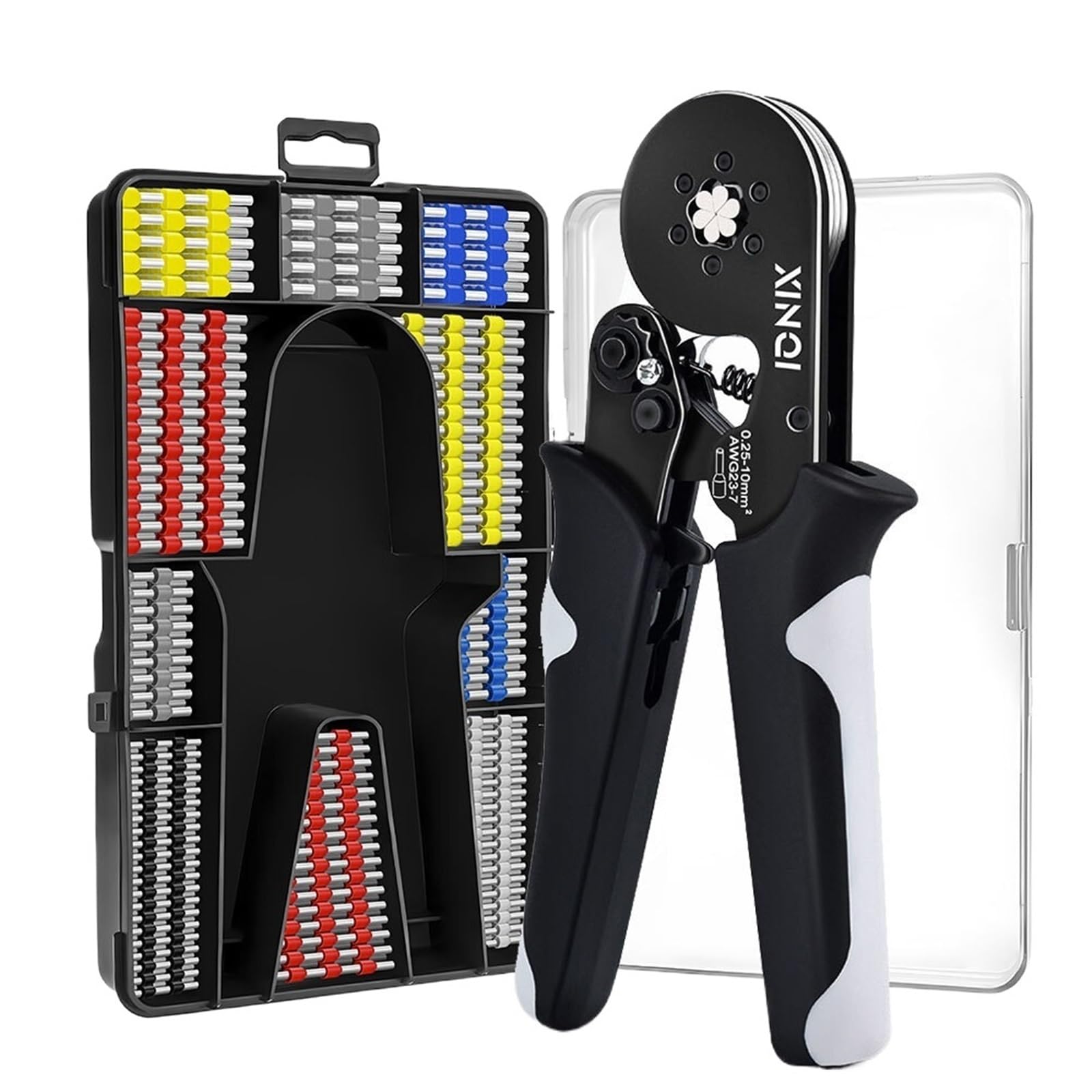 Kit de herramientas de prensado de virola de trinquete autoajustable Hexagonal 23-7AWG 0,25-10mm² Kit de prensado con terminales de cable de manguitos de virola