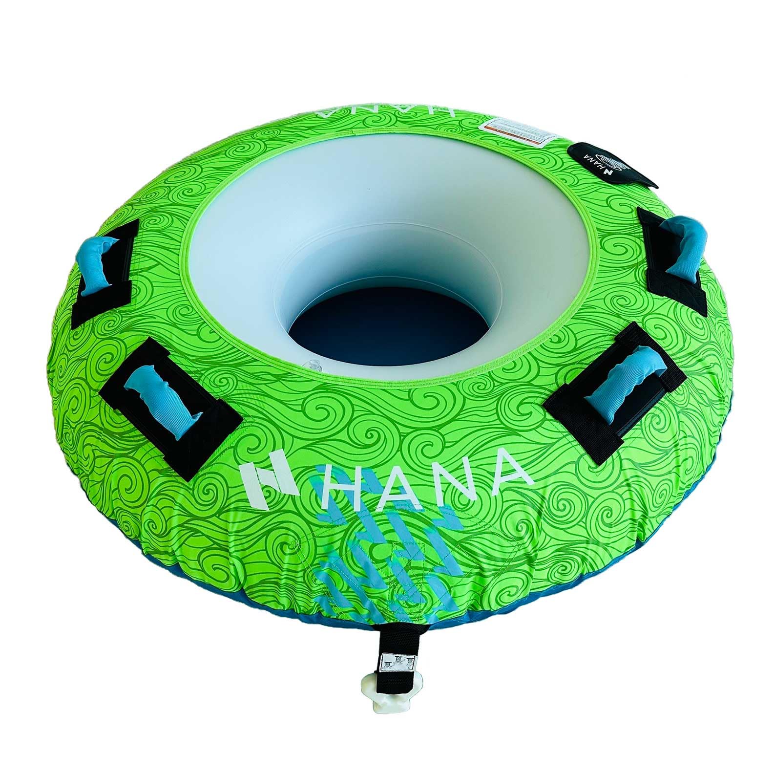 HANA Fishburger Schwimmring für 1 Person – schwimmender Donut mit hoher Widerstandsfähigkeit Nylon 420D & PVC 24 G – Durchmesser 144 cm – Quick Connector System und Boston Ventil – Wassersport