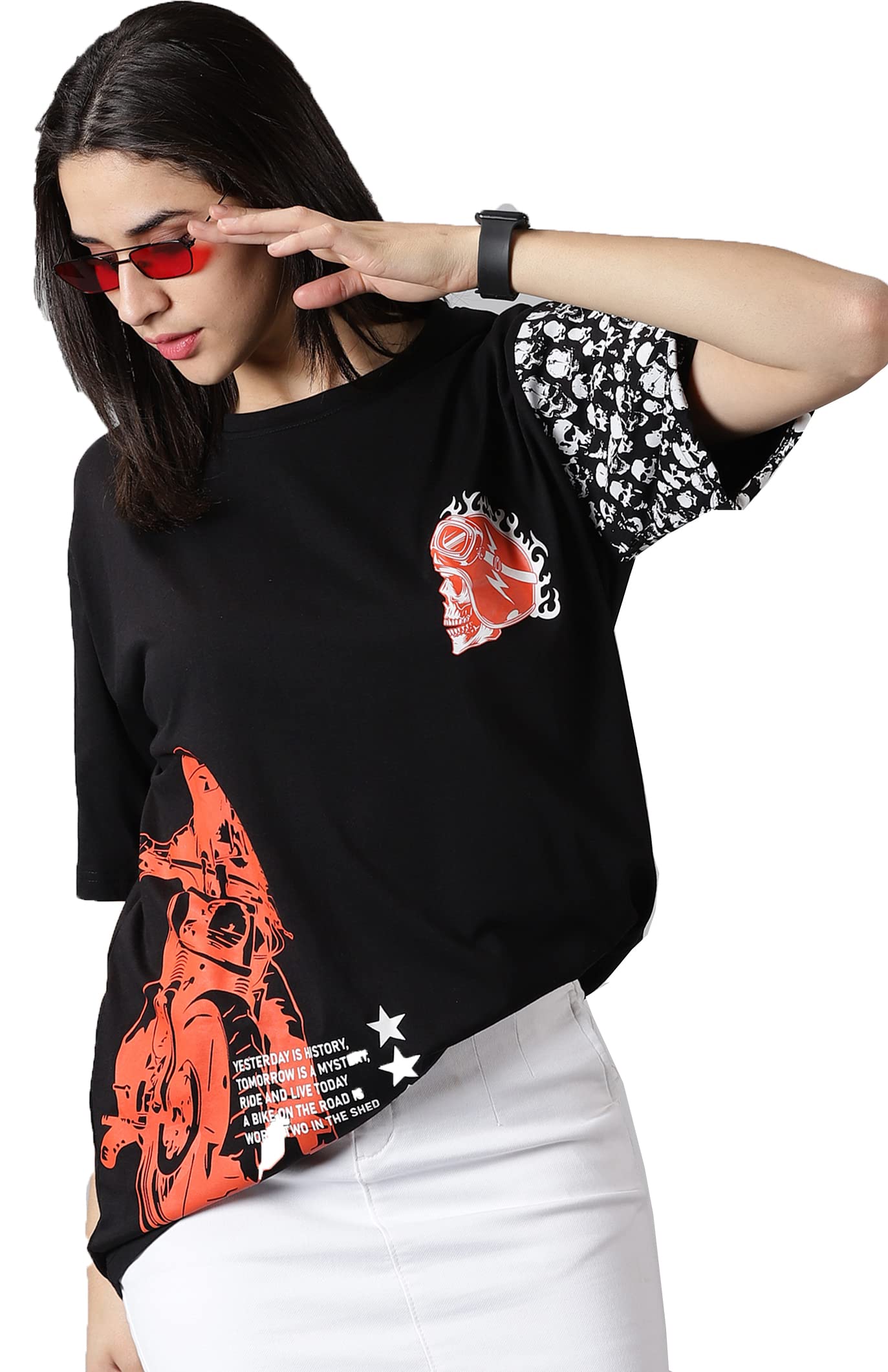 RodZenWomen's Cotton Loose Fit Oversized Printed T-Shirt