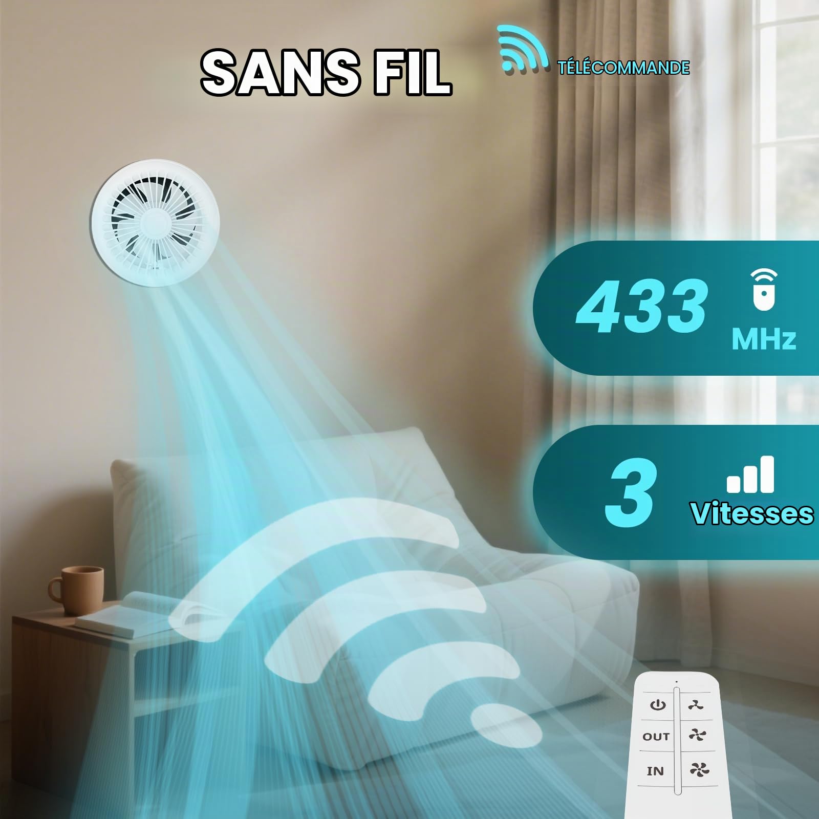 HG Power Extracteur d'Air 200mm Réversible, Télécommande 3 Vitesses Ventilation, Silencieux Ventilateur avec Fonction Mémoire pour Salle de Bain Cuisine Garage Cave