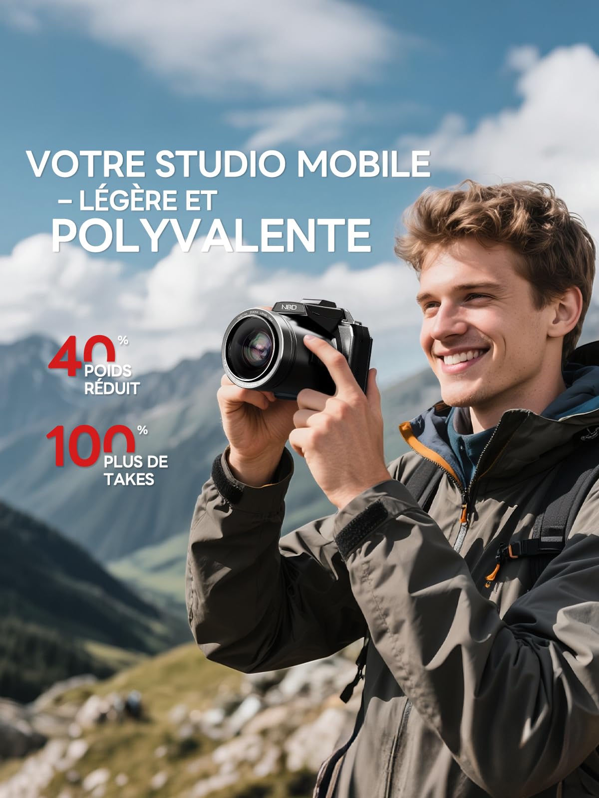 NBD Appareil Photo Numérique 8K 64MP, Autofocus, Zoom Numérique 16X, Noir | Écran 180°, WiFi, griffe flash, 2 batteries, carte 64Go, 8K/15FPS, 4K/60FPS, micro-HDMI, vlog