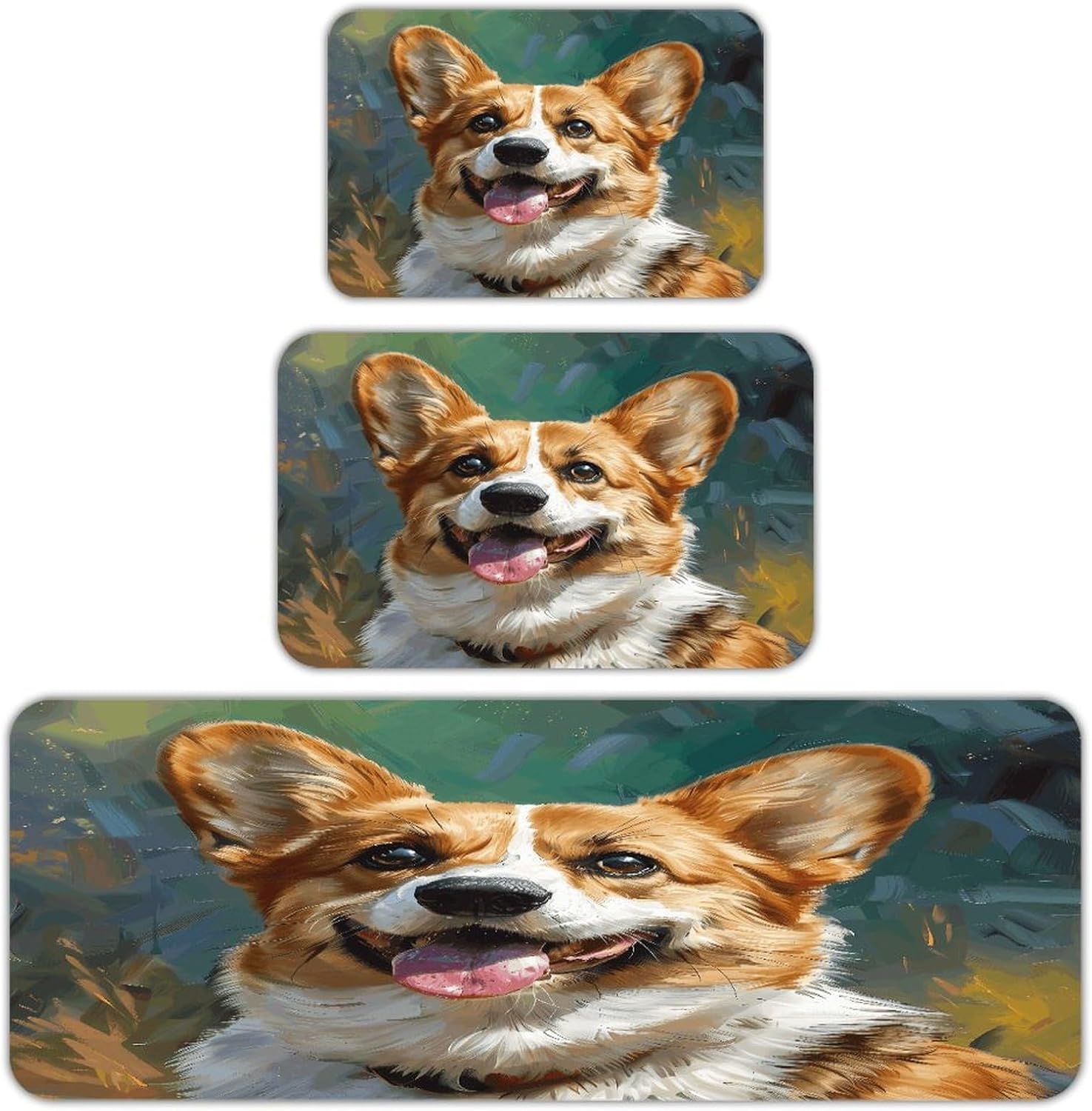 Corgi Kitchen Rugs Sets of 3 Washable Non Slip Kitchen Rug Water Resistant Carpet Piece Anti Fatigue Kitchen Mats Soft Comfort Standing Mat Modern Area Rug