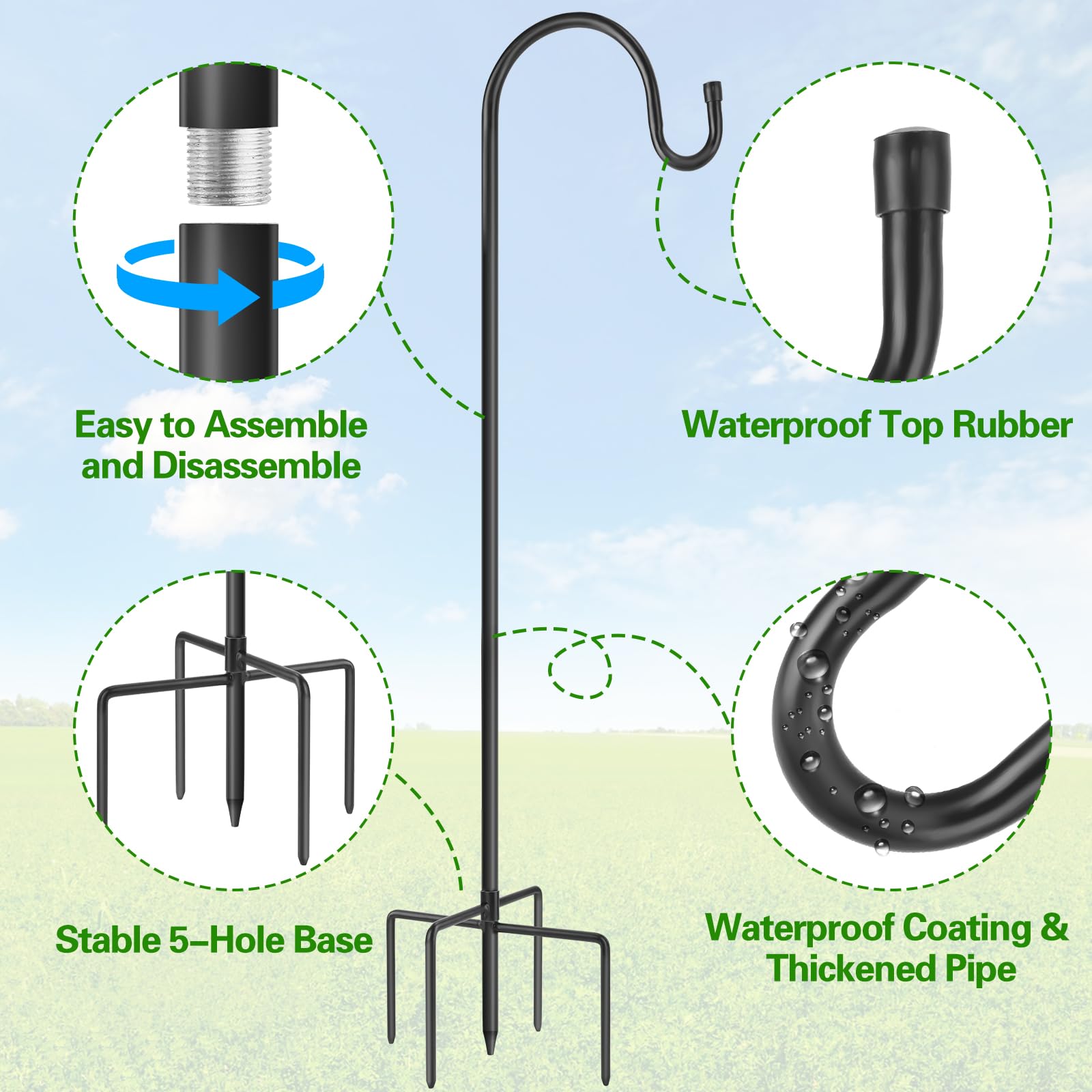CiCixixi 4 Stuks Tuinherdershaken 120 cm Herdershaken Metalen Tuinstok met Haken Lantaarnstok Herdersbooghaken voor Solarlampen, Lantaarns, Bruiloften, Plantenmanden,Vogelhuisje