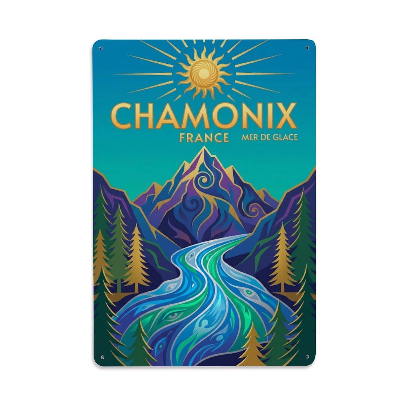 Olhnbad Style Mont Blanc Chamonix France Symbolic Alpine Travel Metal Tin Sign