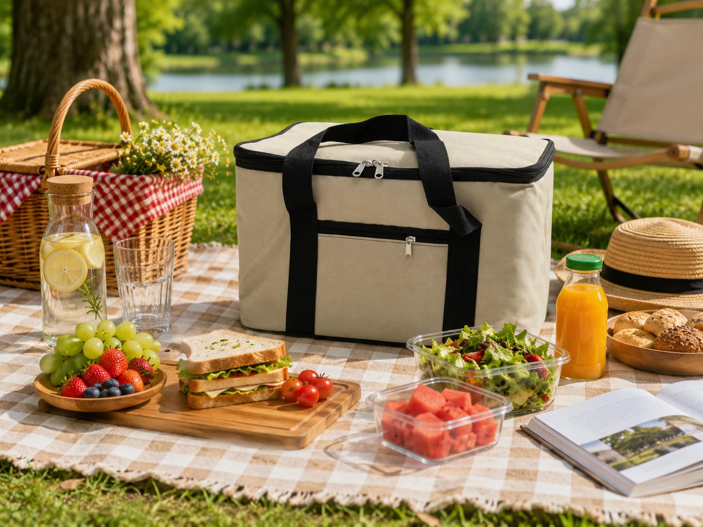 DORDOİ Krem Rengi 22 Litre Termal Piknik ve Taşıma Çantası – Su Geçirmez Kumaş, Kalın Yalıtımlı İç Kaplama, 2 Bölmeli Soğuk-Sıcak Tutucu Çanta (39x27x23 cm)