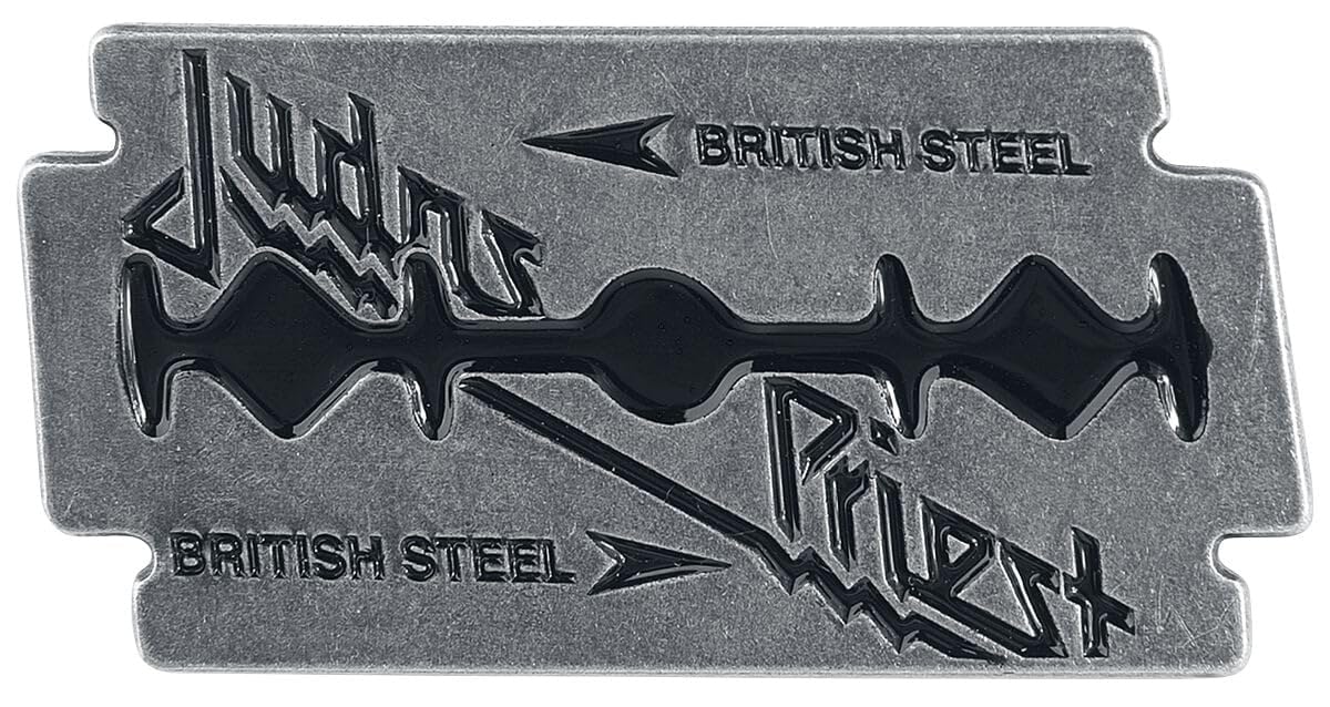 Judas Priest Men's Grey/Black Pin Badge British Steel Razor Bandge Logo Official One Size