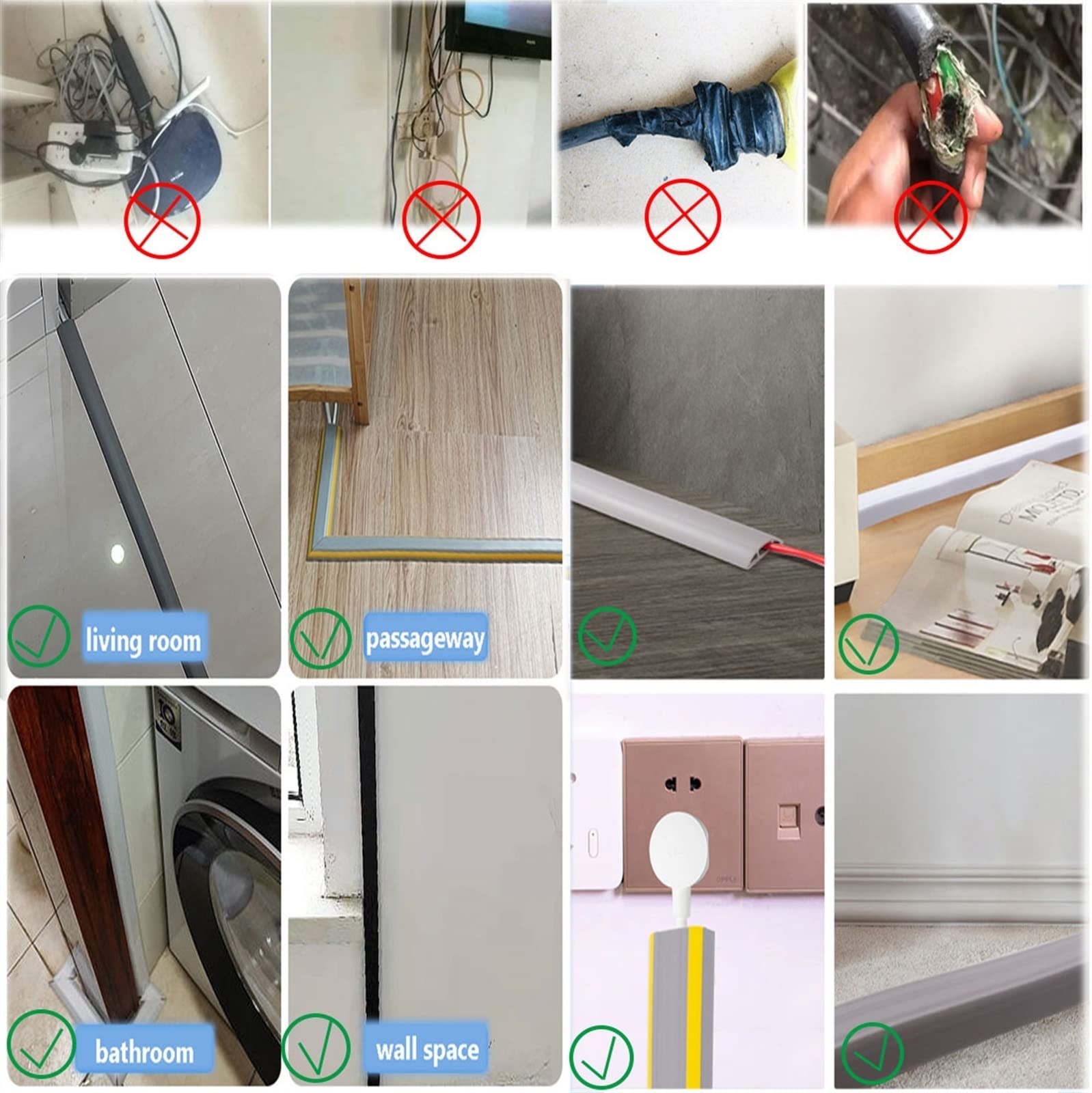 10M cubierta de suelo para cable, canaleta pasacables para suelo, Protector de cable de alimentación autoadhesivo Cubierta de cable de piso, Tira de agarre de cable, cubierta de cable(Black,D40MM)