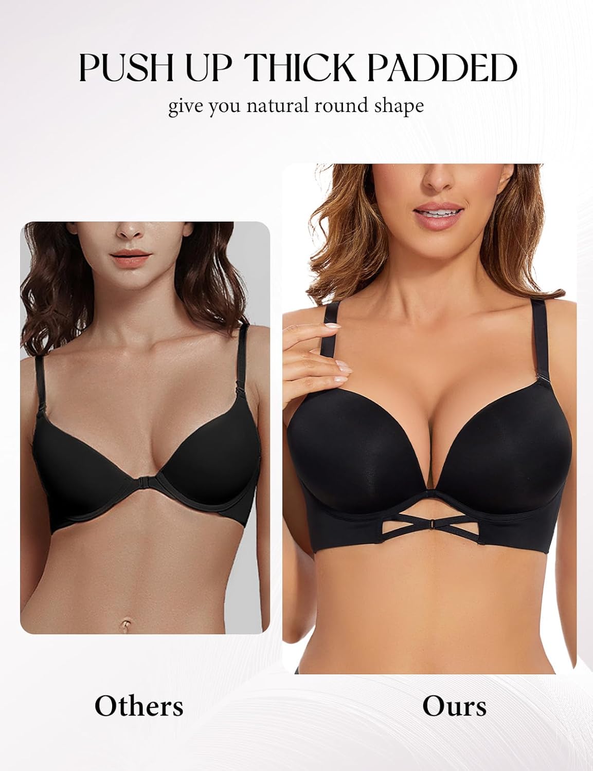 Push Up Padded Bras for Women Add 2 Cups Plunge T Shirt Everyday Bra Seamless Support Underwire - Image 2
