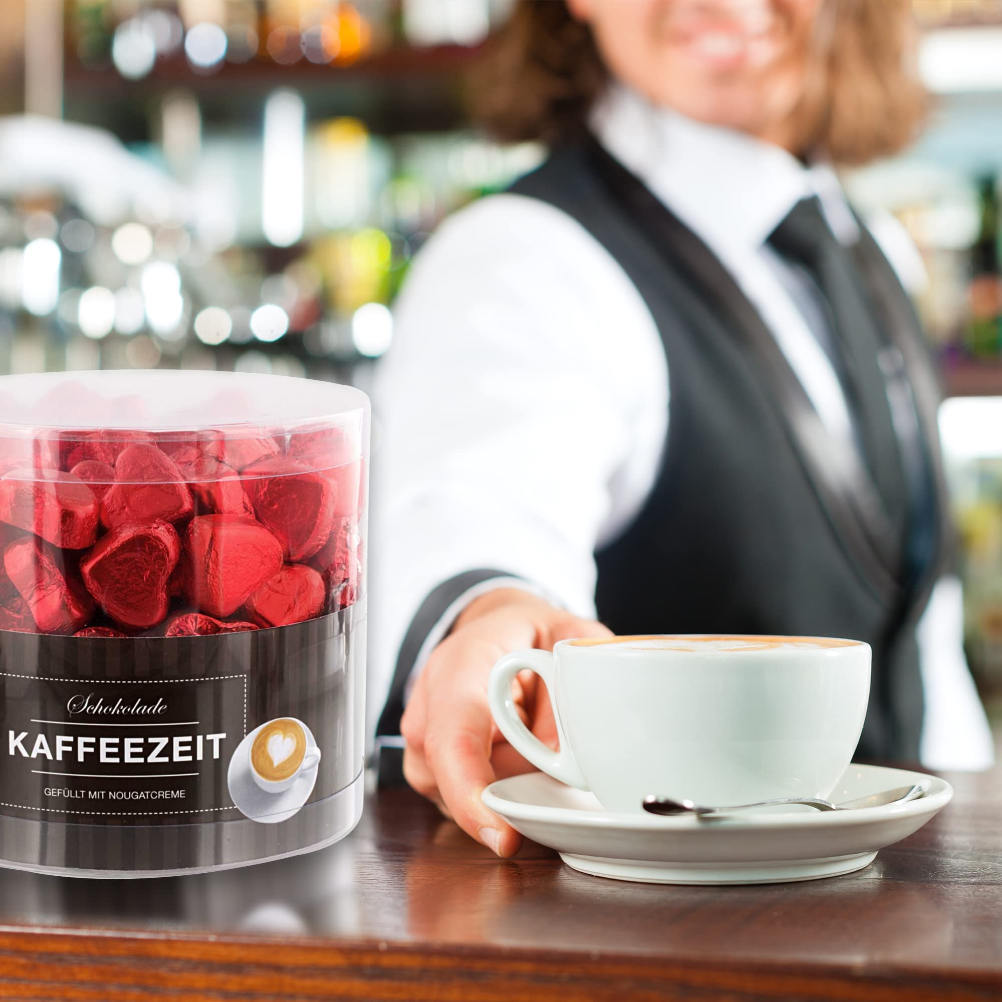Günthart 150 Stück rote Schokoladen Herzen mit Nougatfüllung Nougatcreme Kaffeezeit Schokoladenherzen rot San Marino, Give away rote Herzen aus Schokolade Kaffeezeit (1,2 kg)