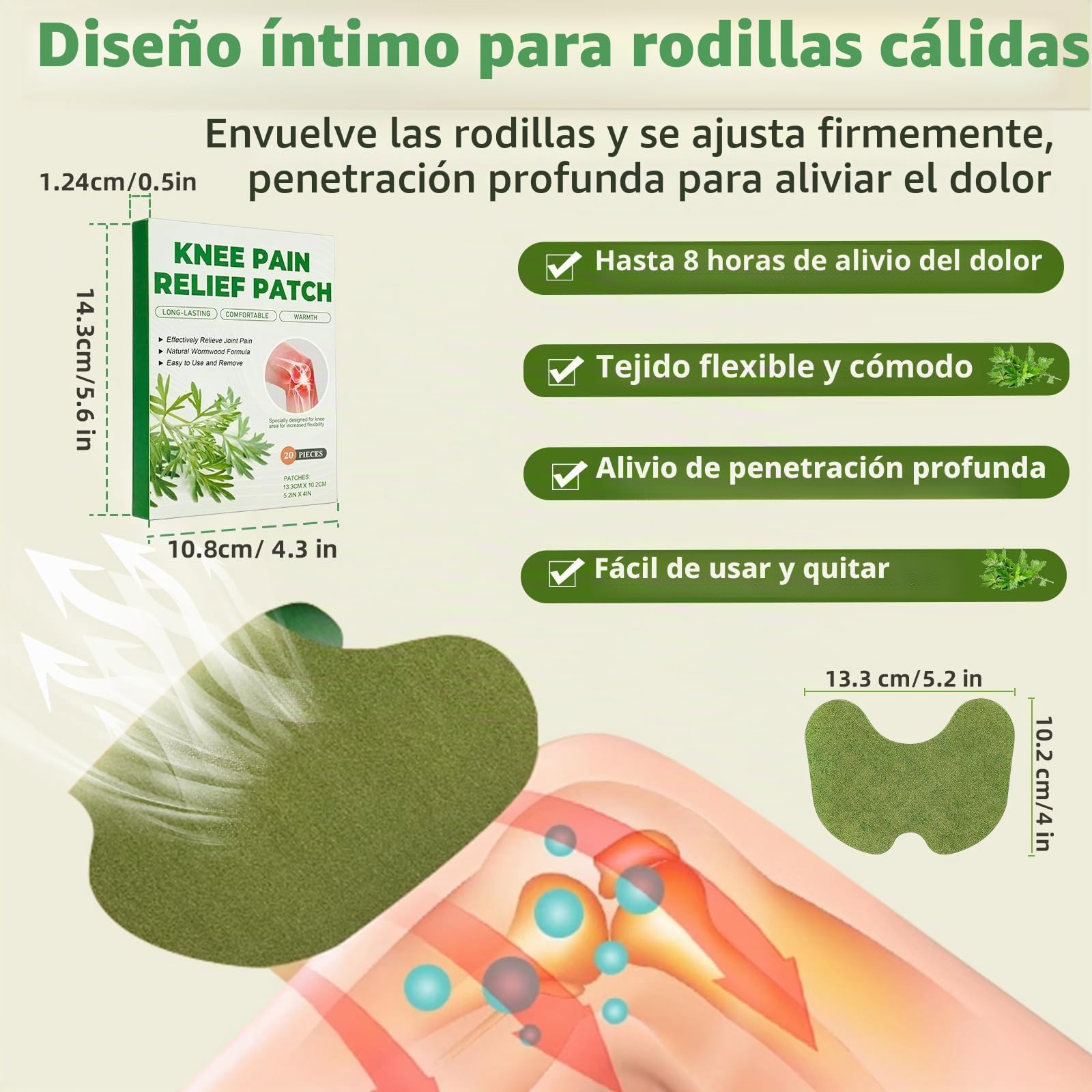 Holilo Parche para Aliviar el Dolor de Rodilla, 40 Parches Dolor Rodilla, Parches para Aliviar el Dolor de Ajenjo para Inflamación de Rodilla, Espalda, Hombros y Cuello