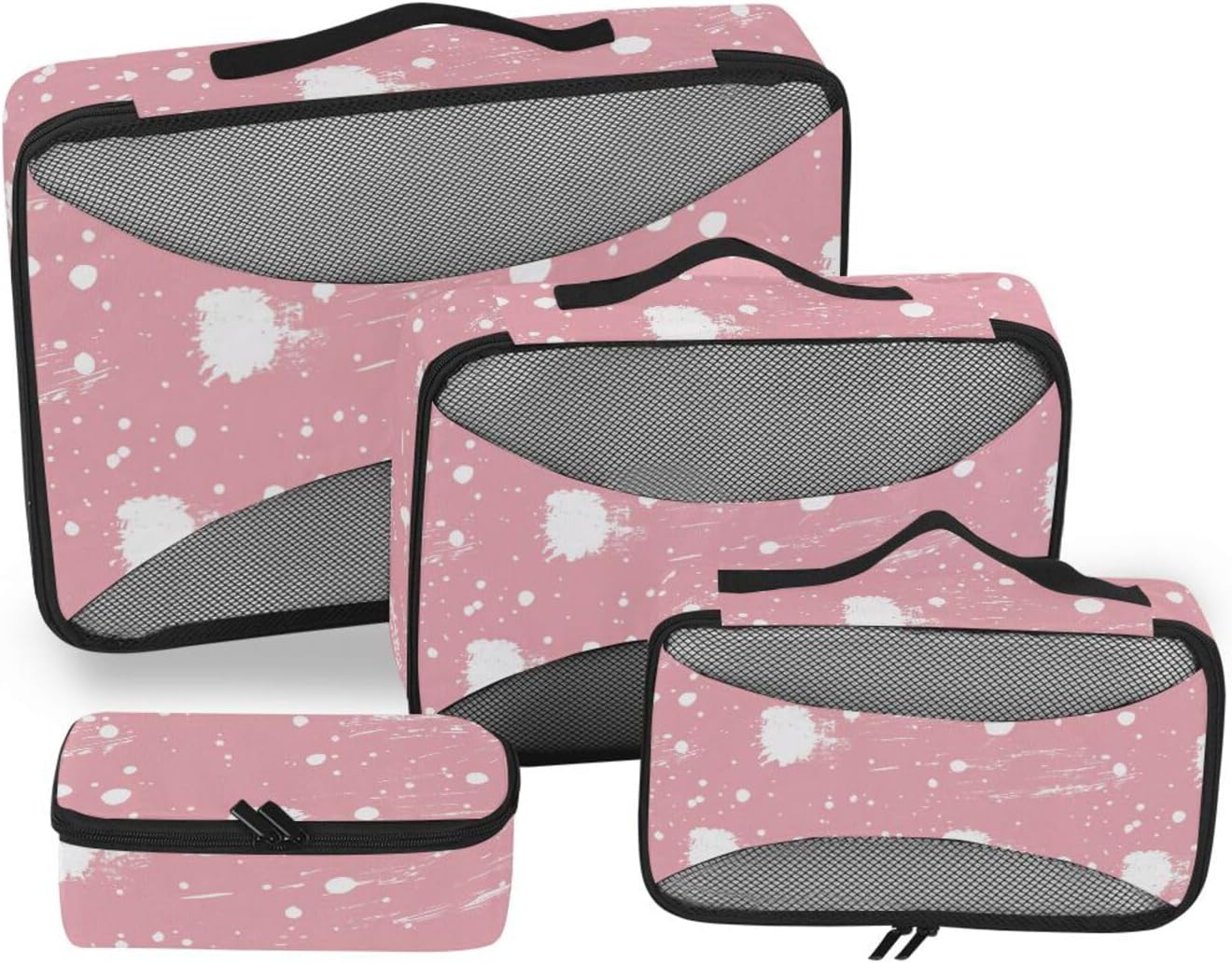 White Irregular Dots 4 Pcs set organizer travel case Mesh Travel Essentials lightweight large packing cubes