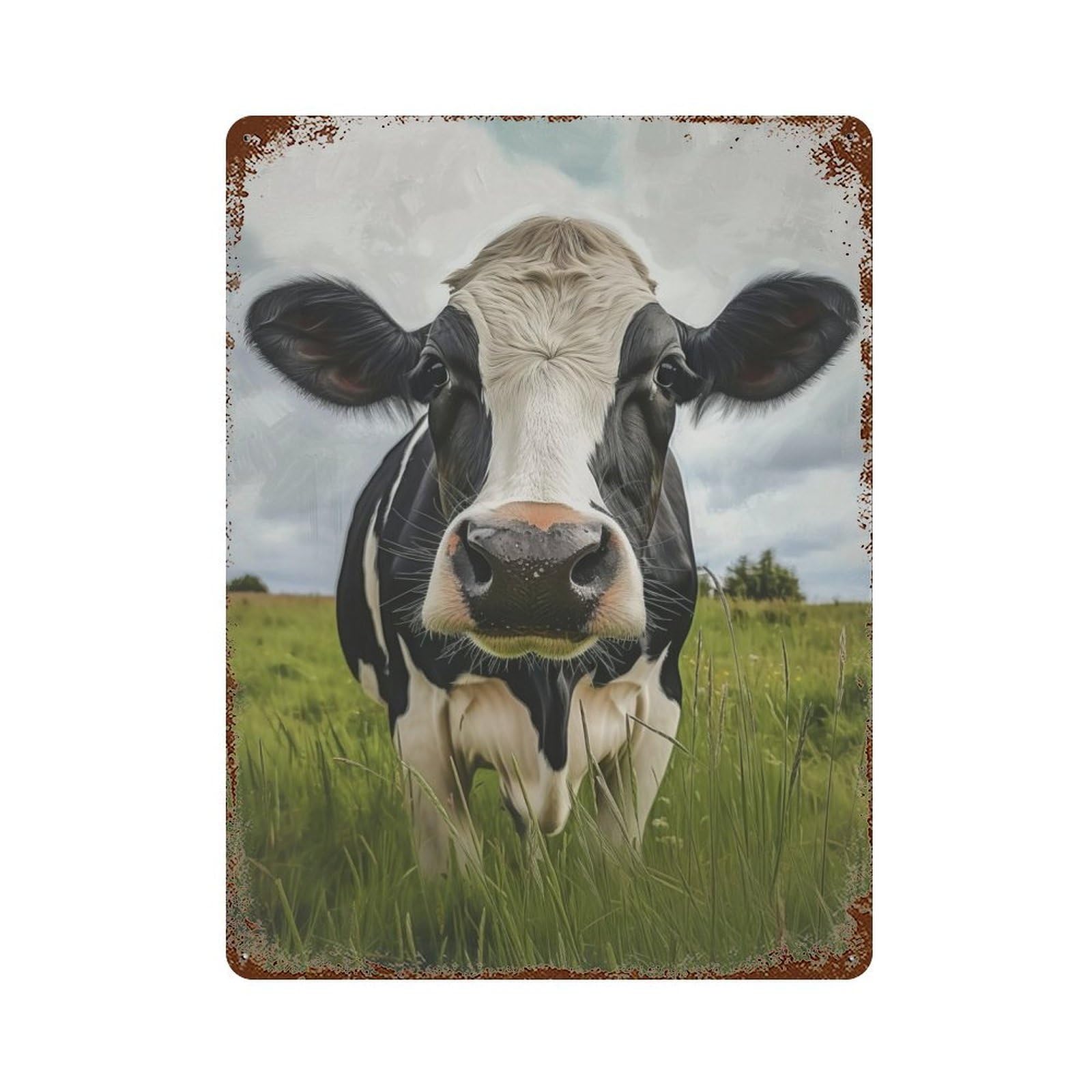 Holstein Cow Portrait Rustic Tin Plaque 15.7"x11.8", for Shed, Workshop And Garage Wall Decor, Rustic Home Decor