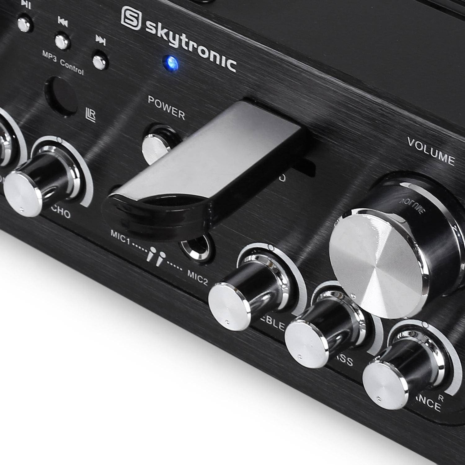 Amplificateur Skytronic karaoké USB/SD/FM 160W + Enceintes compactes 2x100W + 2 Micros