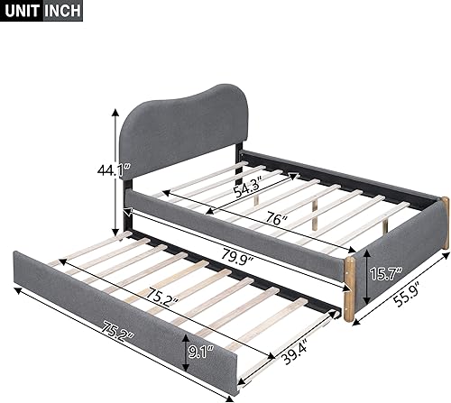 Miniatura 61 de SOFTSEA Cama de plataforma tapizada tamaño Queen con cajón de almacenamiento, marco de cama tapizado con cabecera con respaldo de alas, soporte de