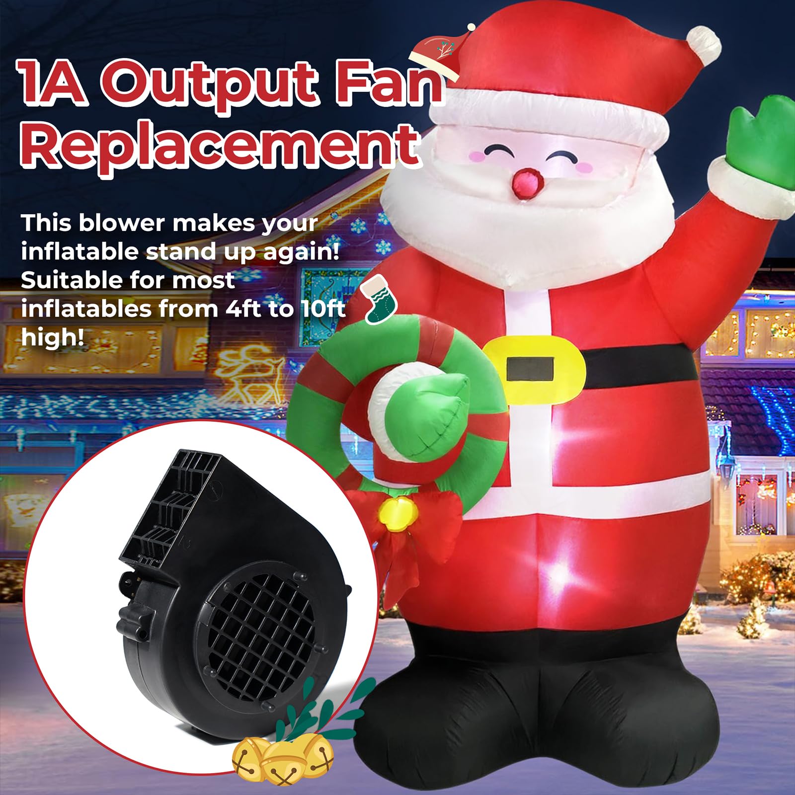 Christmas Inflatable Fan Replacement, Air Blower for Christmas Yard Inflatable Blow Up Outdoor Holiday Yard Inflatables Decorations Replacement Blower (12V 1000mA Output)