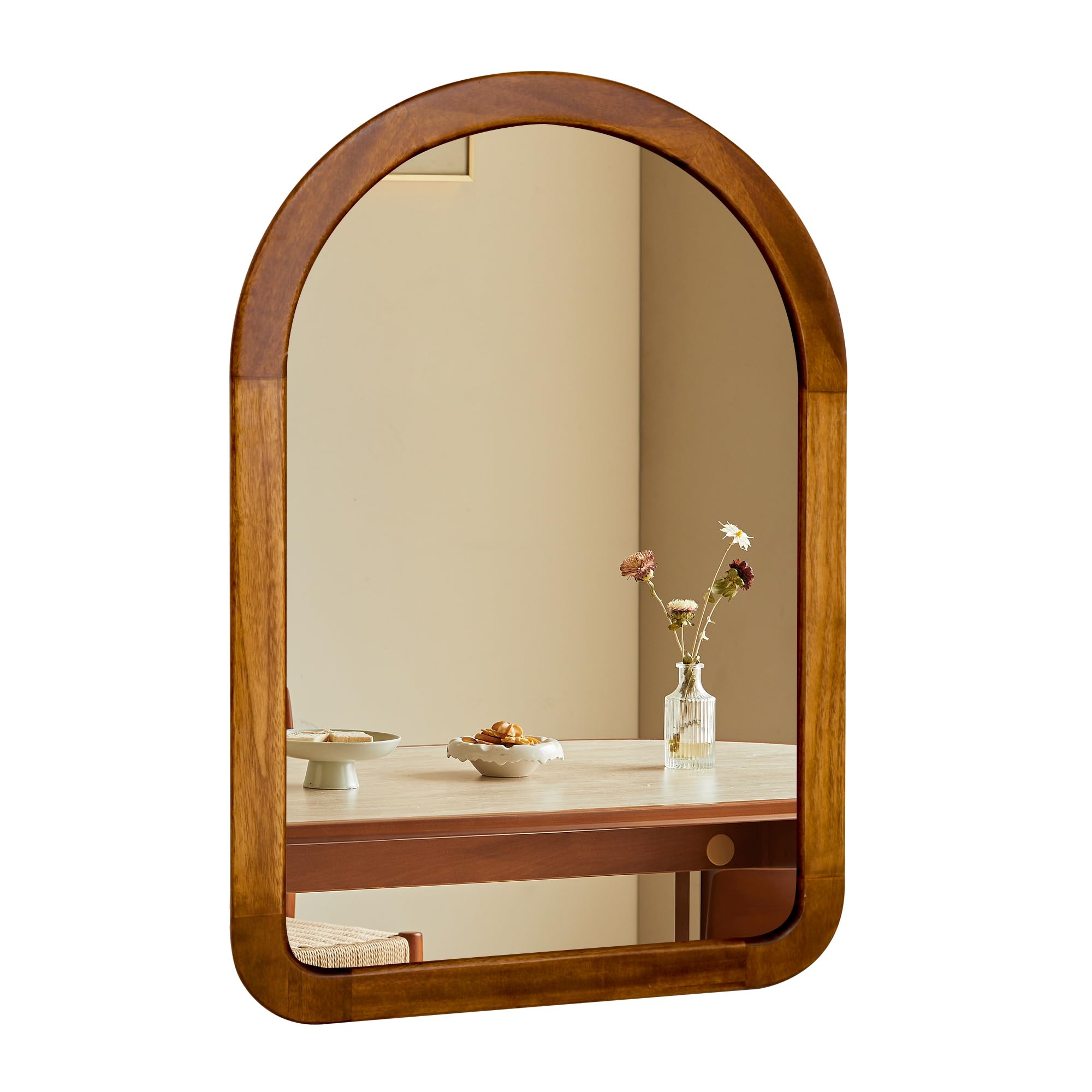 Arched Bathroom Mirror Wood 22 x 30 Inch Arch Wall Mirror with Walnut Frame Vanity Tempered Glass Mirror