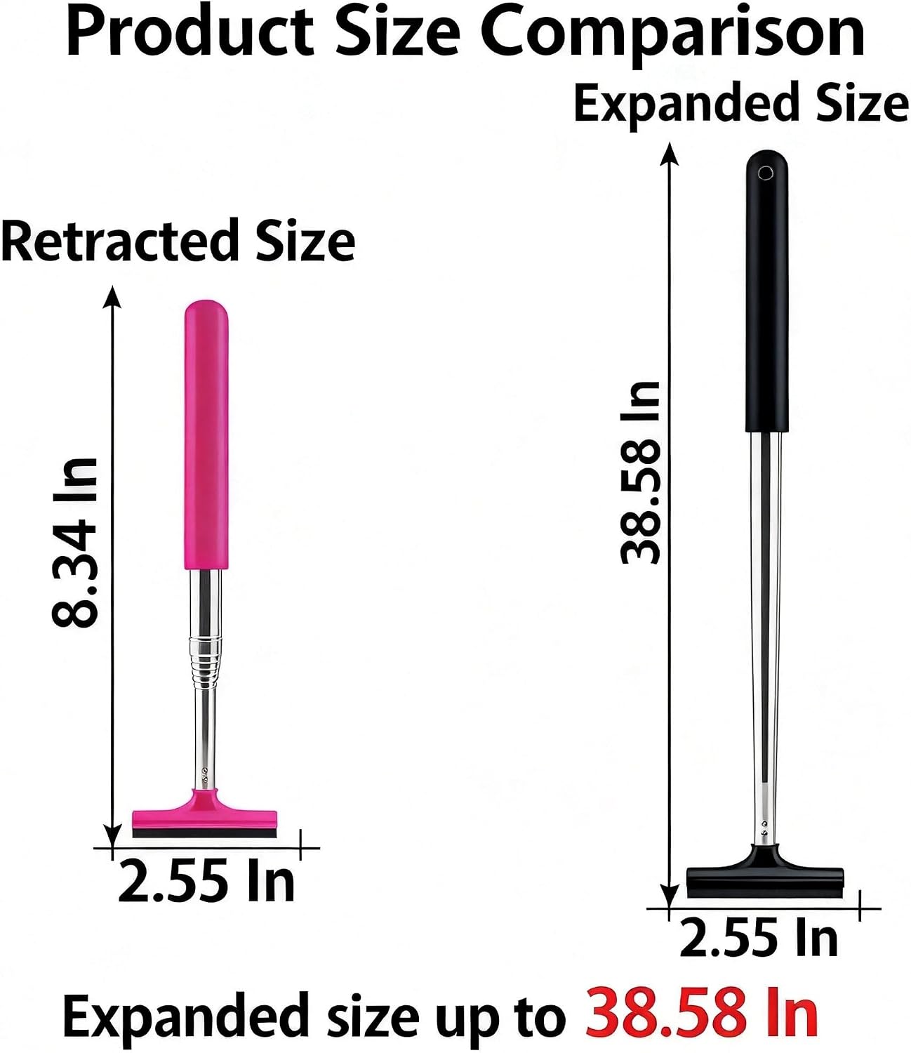 2PCS Telescopic Car Rearview Mirror Squeegee – Retractable Auto Glass Cleaner with Long Handle, Portable Water Wiper for All Vehicles, Universal Automotive Accessory (Black/Pink) image 2