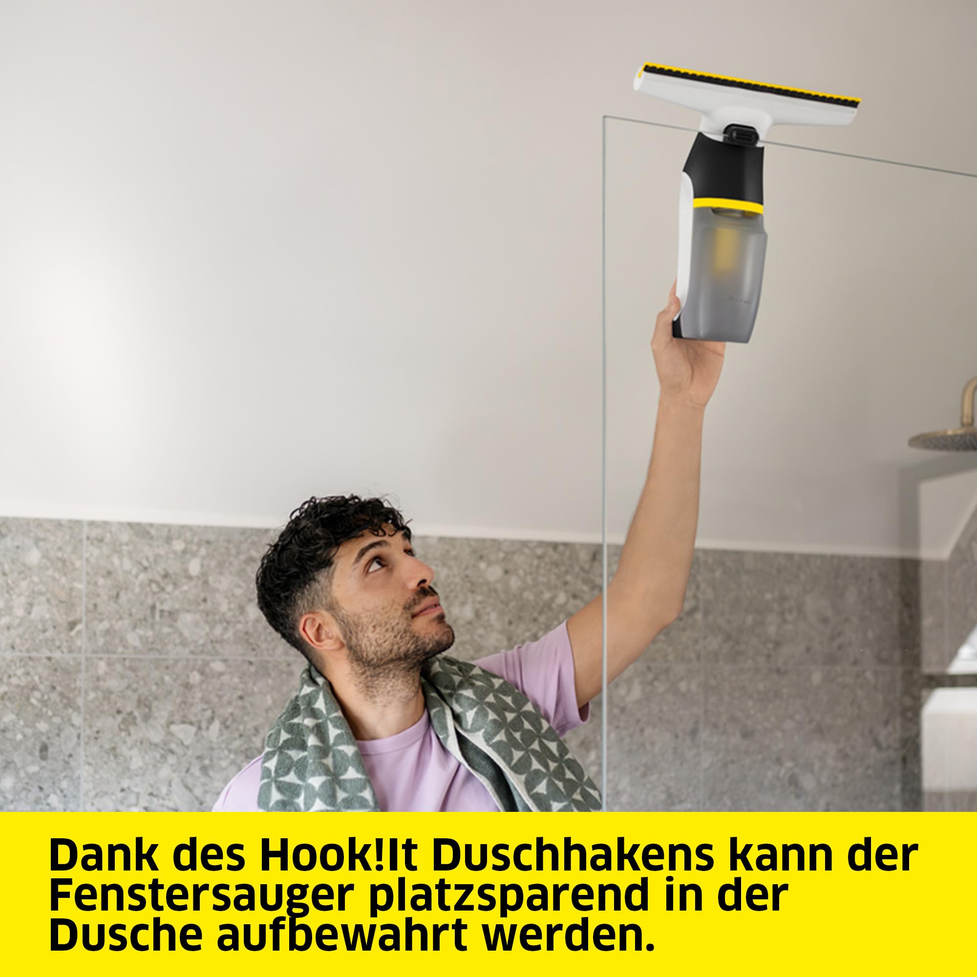 Kärcher Akku-Fenstersauger WV 3 Comfort Care, Laufzeit: 35 min, XXL-Schmutzwassertank: 200 ml, Absaugdüse (280 mm), Sprühflasche mit Mikrofaser-Wischbezug, Hook!It Duschhaken, 20 ml Fensterreiniger