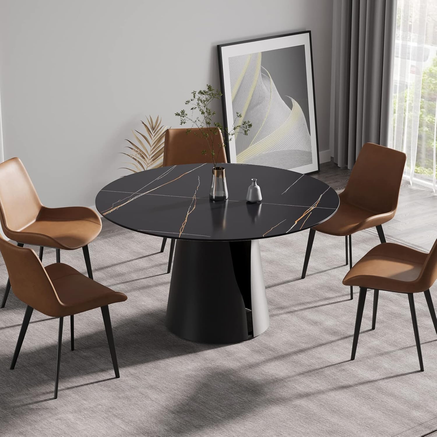 Amazon.com - 53.15" Modern Round Dining Table, Black Kitchen Dining ...