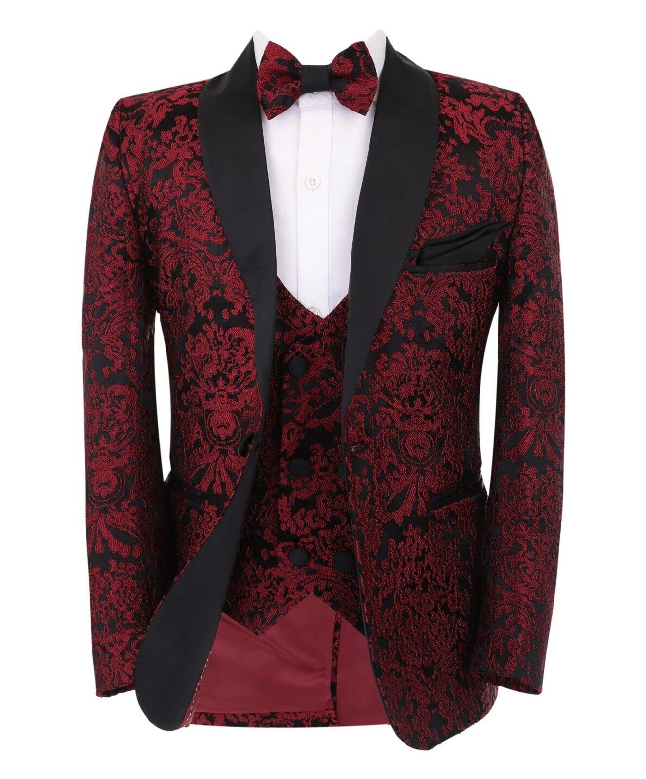 Traje de esmoquin floral para niños con elegante bordado de 6 piezas para bodas 8