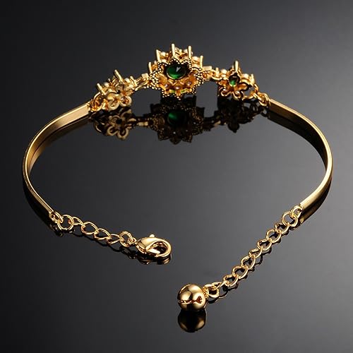 Miniatura 3 de L & J Pulsera de oro amarillo de 18 quilates con diamantes de imitación verde brillante con halo de diamantes de imitación AAA CZ para mujer