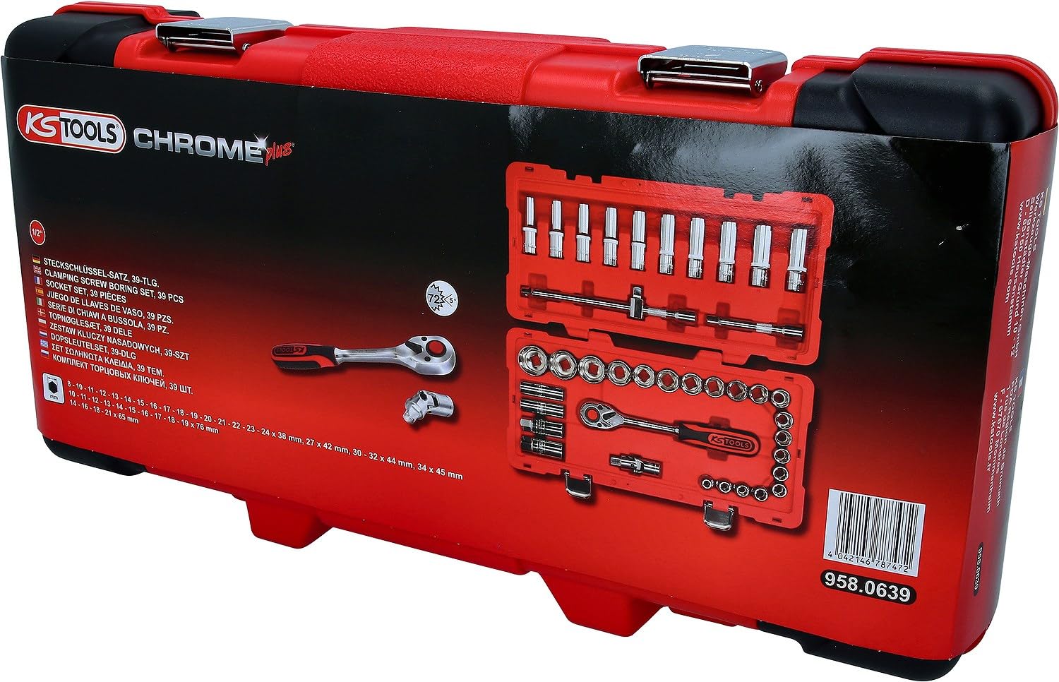 KS Tools 958.0639 CHROMEplus Zestaw podw. kluczy nasadowych,39-szt, 1/2"