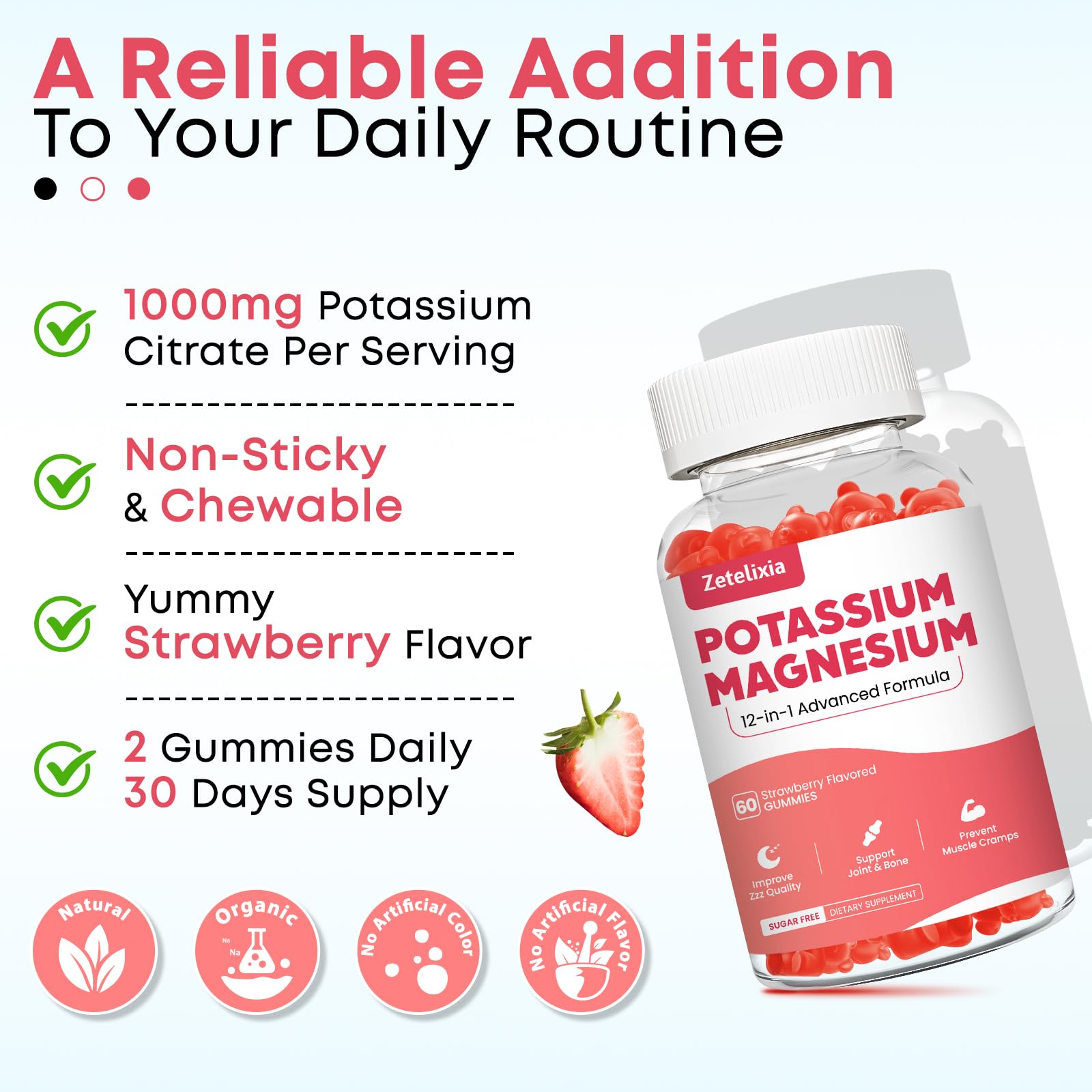 Potassium Magnesium Supplement Gummies for Adults Kids, Magnesium Glycinate & Potassium Citrate, Plus Multivitamin, Omega-3 & Black Pepper, Leg Cramps, Muscle & Heart Health, 60ct — Amazon image 6