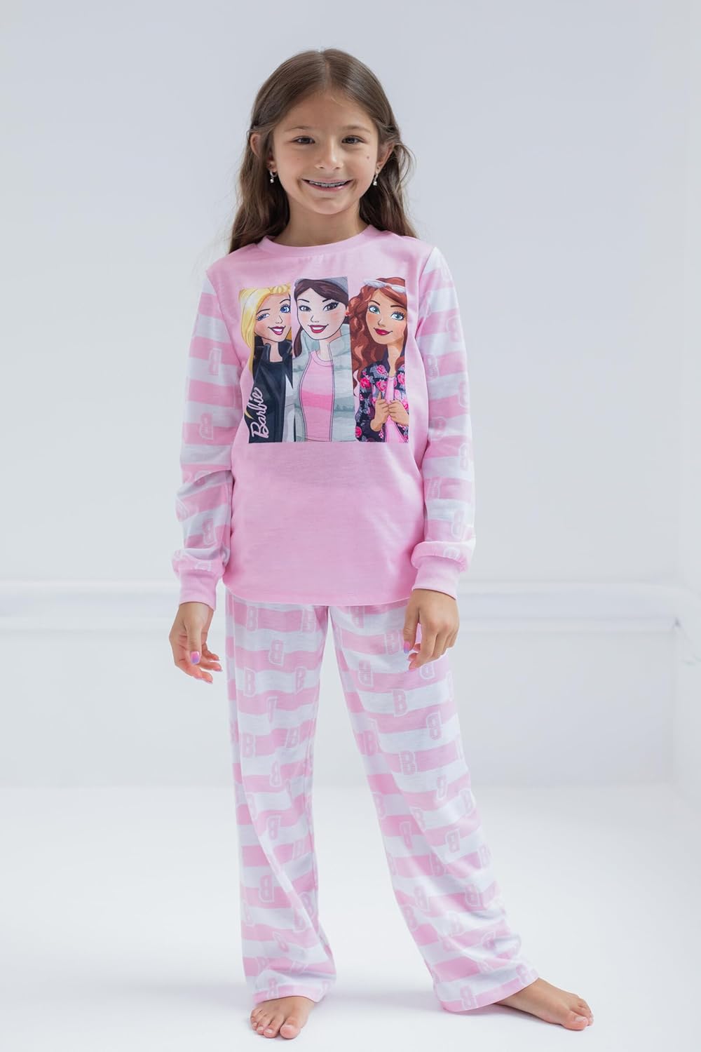 Barbie Girls Pajama Shirt Pants and Slippers 3 Piece Little Kid to Big Kid - Image 2