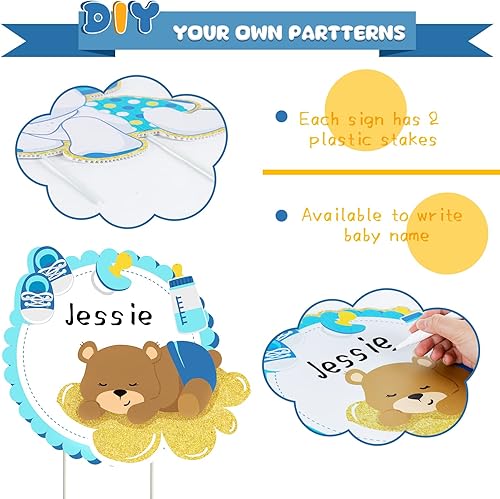Miniatura 3 de Letrero de jardín con estacas de elefante para baby shower, 14 unidades, diseño de elefante, letrero de revelación de género azul, letrero de