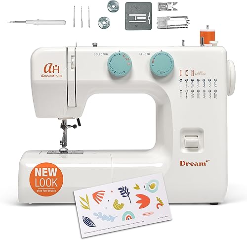 Máquina de coser para principiantes, The Dream by American Home, 15 puntadas integradas, ideal para remodelar ropa, AH700