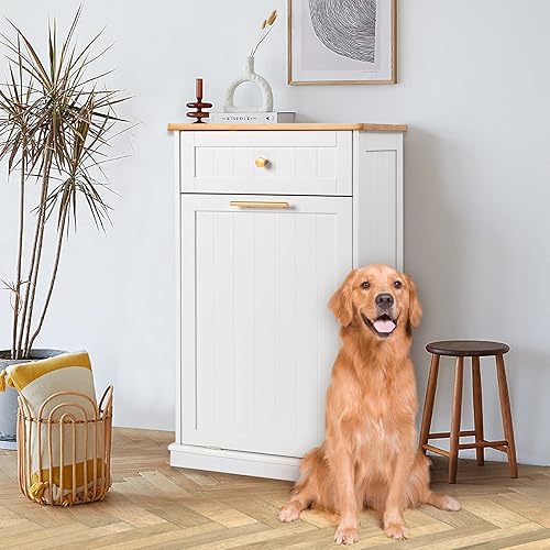 VINGLI Armario de basura inclinable con cajón y tabla de cortar, armario de basura oculto de 10 galones, armario de basura independiente o