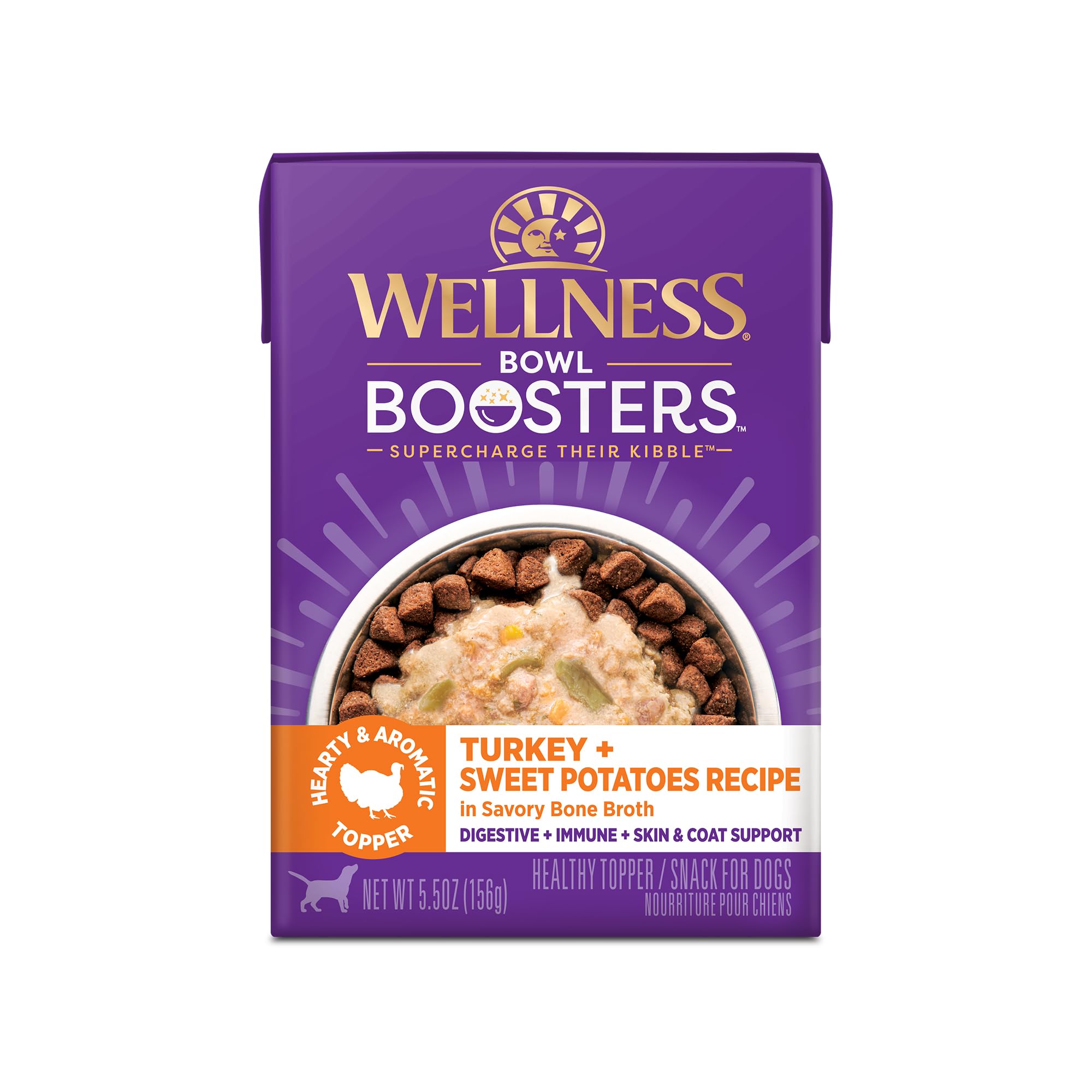 Wellness Bowl Boosters Hearty Toppers, Wet Dog Food Topper for Small, Medium, & Large Breeds, Grain Free, Natural, Turkey & Sweet Potatoes in Broth,
