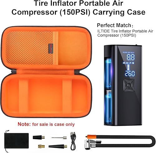 Miniatura 2 de Elonbo Funda de transporte para inflador de neumáticos UABRLA, compresor de aire portátil, bomba de neumáticos inalámbrica de 150 PSI con manómetro
