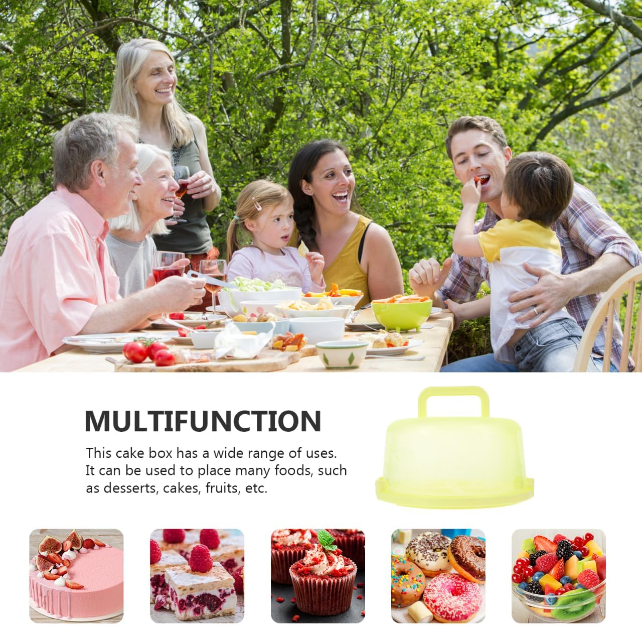 YARNOW Portable Cake Carrier with Handle 9.75 Inch Transparent Plastic Cake Box Kitchen Baking Storage Container for Birthday Parties Outdoor Use