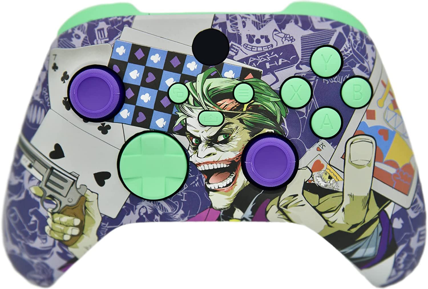 Hand Airbrushed Fade Custom Controller Compatible with Xbox Series X/S &amp; Xbox One (Series X/S Crazy Cards W/Green Mint Inserts)