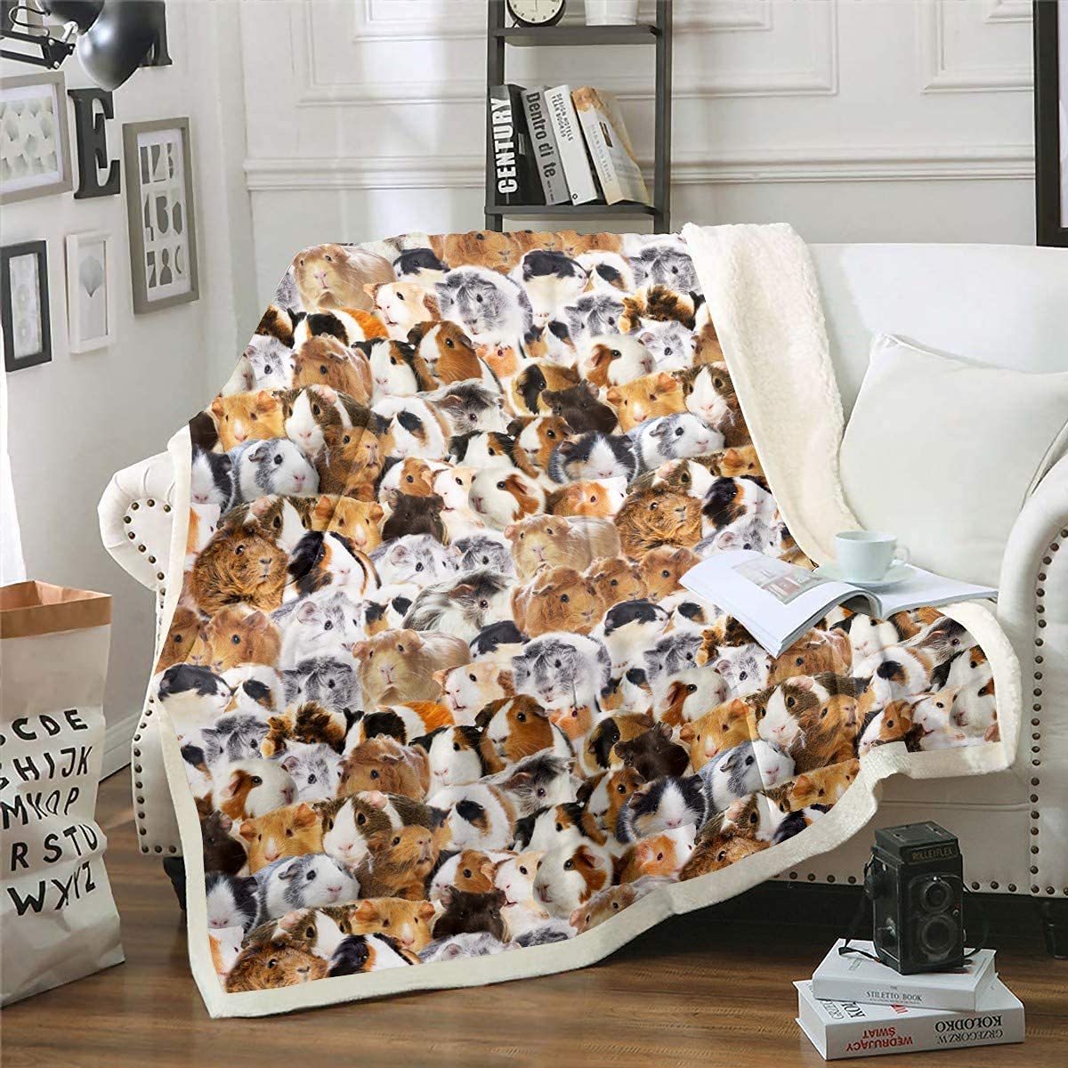 Kinder Meerschweinchen Flanell Fleecedecke Kinder Niedliche Meerschweinchen TierDecke 150x200cm für Schlafsofa Couch Schönes Lustiges Haustier Muster Wohndecke Ultra Weiche Wärme Kuscheldecke