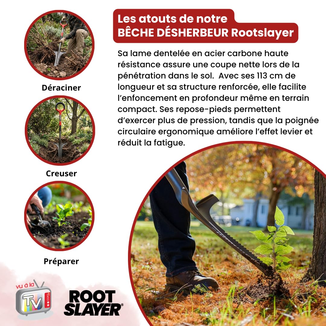Venteo - Hoja dentada V invertida acero carbono reforzado de alta resistencia | Extracción de raíces profundas sin esfuerzo | Herramienta Jardinería Suelo Duro Césped Jardín