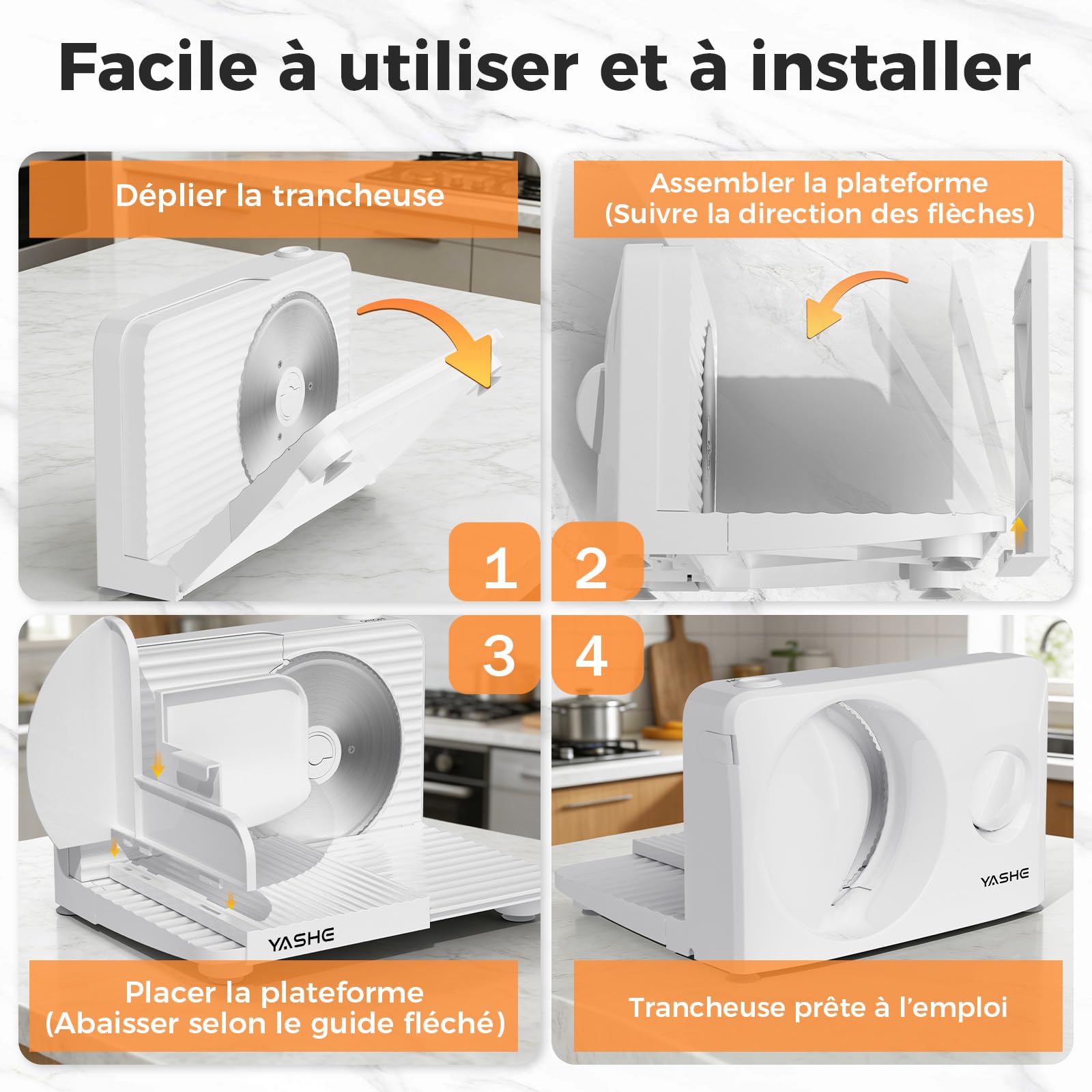 YASHE Trancheuse Électrique Pliable, 180W Trancheuse à Jambon, Lame Inox 17 cm, Épaisseur Réglable 0–15 mm, Compacte et Facile à Ranger pour Viande, Fromage, Pain, Légumes, Blanc