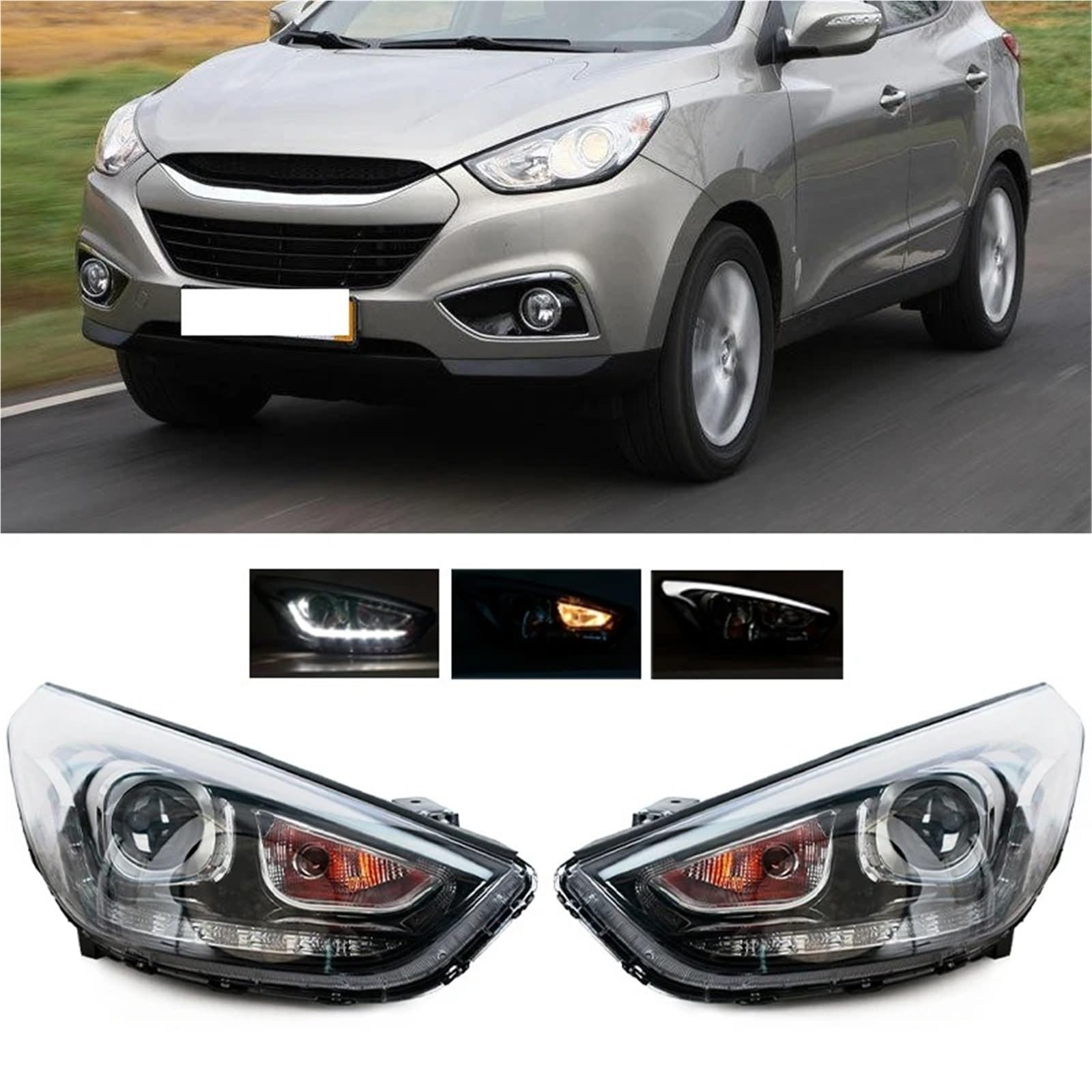 Faro Anteriore Per Hyundai Per Ix35 2009 2010 2011 2012 2013 2014 2015 2016 Paraurti Anteriore Gruppo Ottico Anteriore LED Accessori Per Auto Gruppo Fari Anteriori(Right 13-16 9 pin)
