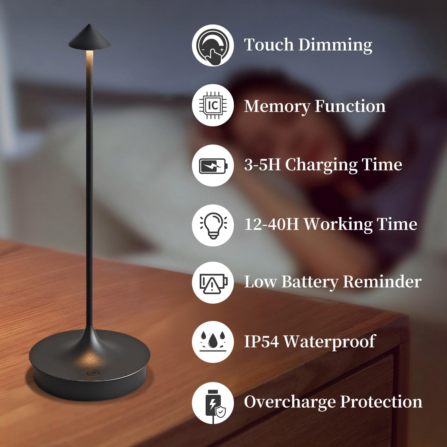 Cordless Table Lamp Rechargeable LED Battery Operated 4000mAh Table Lamp Touch Dimmable Lamp Outdoor Waterproof Portable Wireless Table Light for Dining Restaurant Bar Indoor/Outdoor Use (Black-2PC)